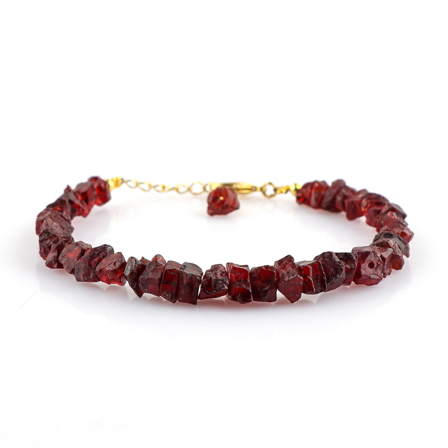 CRYSTALINES Natural Raw Red Garnet Gemstone Bracelet, Rough Stones, Handmade Bohemian Jewelry, Chakra Healing Crystals, 14K Gold Plated, January Birthstone, Christmas Gift (Size-7+1inch)