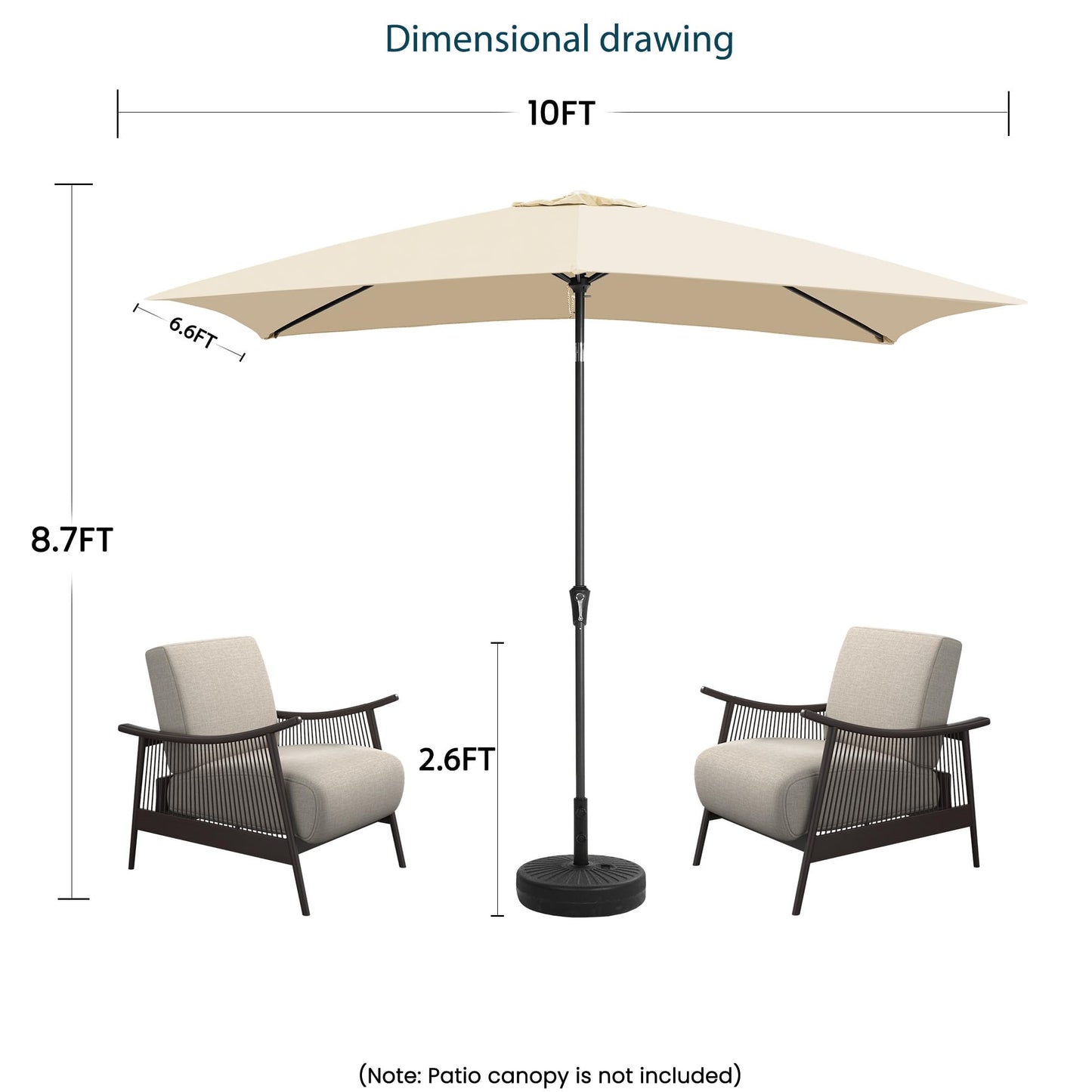 GREFORG 6.5x10FT Rectangular Patio Umbrella with Push Button Tilt & Crank Lift for Garden,UV Protection Outdoor Umbrella for Deck,Pool and Yard,Beige