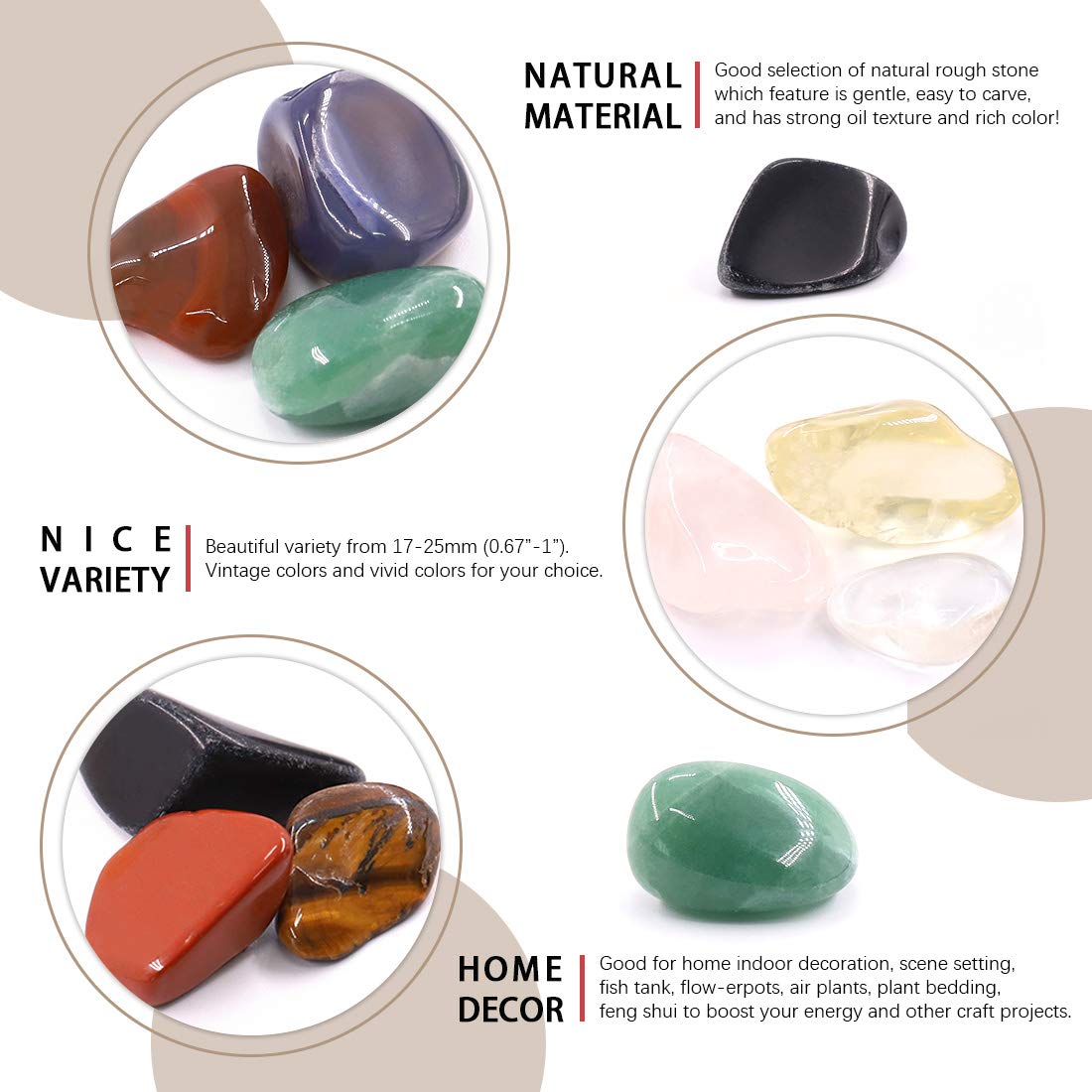 Hilitchi 1lb Bulk Large Natural Tumbled Polished Brazilian Stones Gemstone Healing Crystals Quartz for Wicca, Reiki, and Energy Crystal Healing (Big Assorted Stones About 1lb/450g/16oz/Bag)