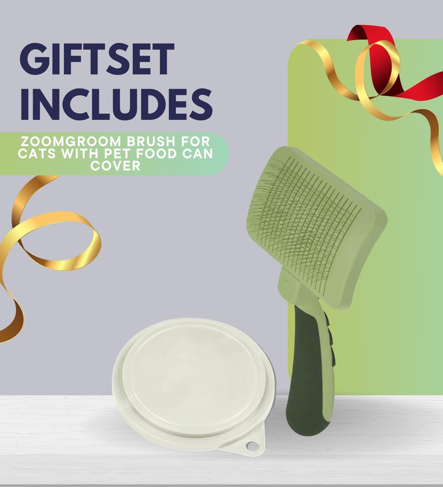 SAFARI SELF-CLEANING SLICKER BRUSH FOR CATS Bundle with PET FOOD CAN COVER – Reduces Shedding, Removes Tangles & Mats, Gentle Grooming with Stainless Steel Pins – Gift Set (2 Items)