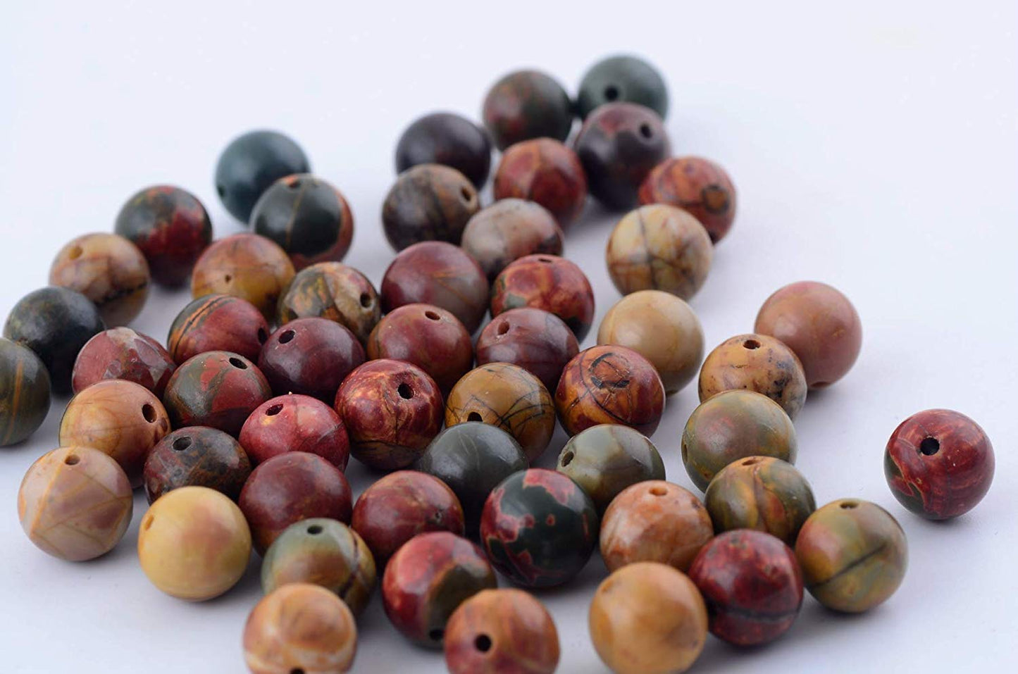 Natural Stone Beads 100pcs 10mm Picasso Jasper Round Genuine Real Stone Beading Loose Gemstone Hole 1mm DIY Charm Smooth Beads for Bracelet Necklace Earrings Jewelry Making (Picasso Jasper Red, 10mm)