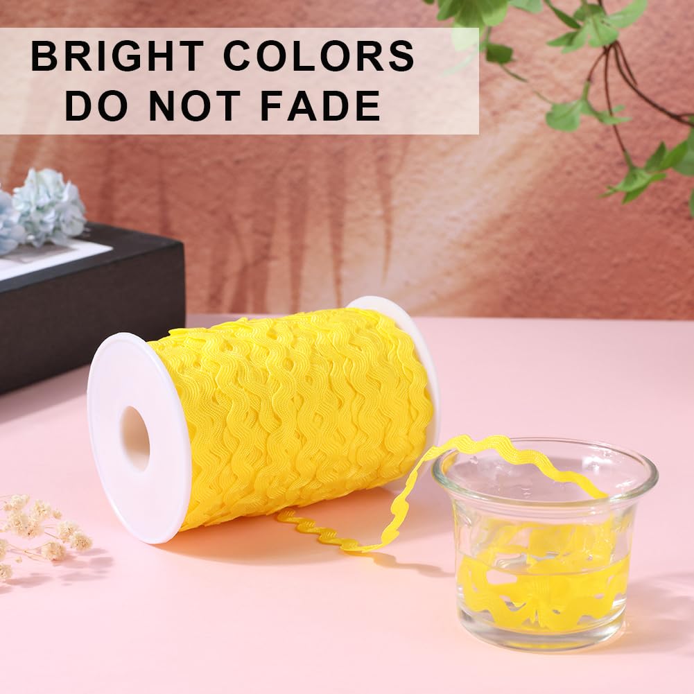 GORGECRAFT 54.6Yds/50m Rick Rack Trim Ribbon Yellow Wave Bending Fringe Trim 0.2"/5mm Woven Braided Webbing Edge Lace Zig Zag Ribbon for Sewing Crafts Dress Embellishment Wedding Party Gift Wrapping