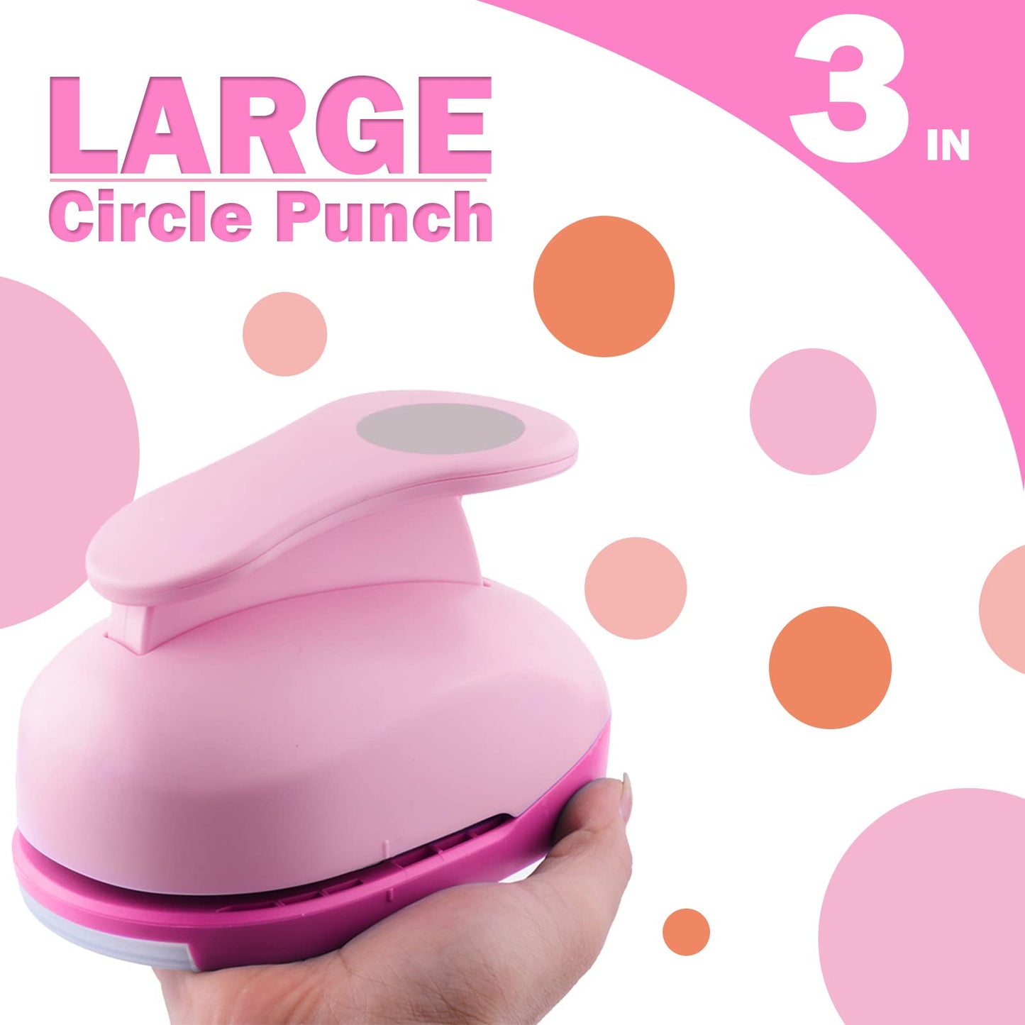 Circle Punch 3 Inch Craft Hole Paper Punch Pink - Extra Large 75mm Circle Hole Round Punchers for Cardstock, Gift Wrapping, Greeting Cards and Scrapbook
