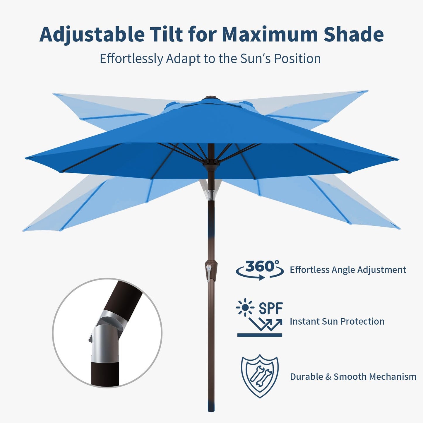 Patio Kingdom 9FT Patio Umbrella with Fiberglass Ribs, Outdoor Market Table Umbrella with Crank and Tilt, UV Resistant Waterproof Canopy for Patio, Garden, Deck, Pool, Royal Blue