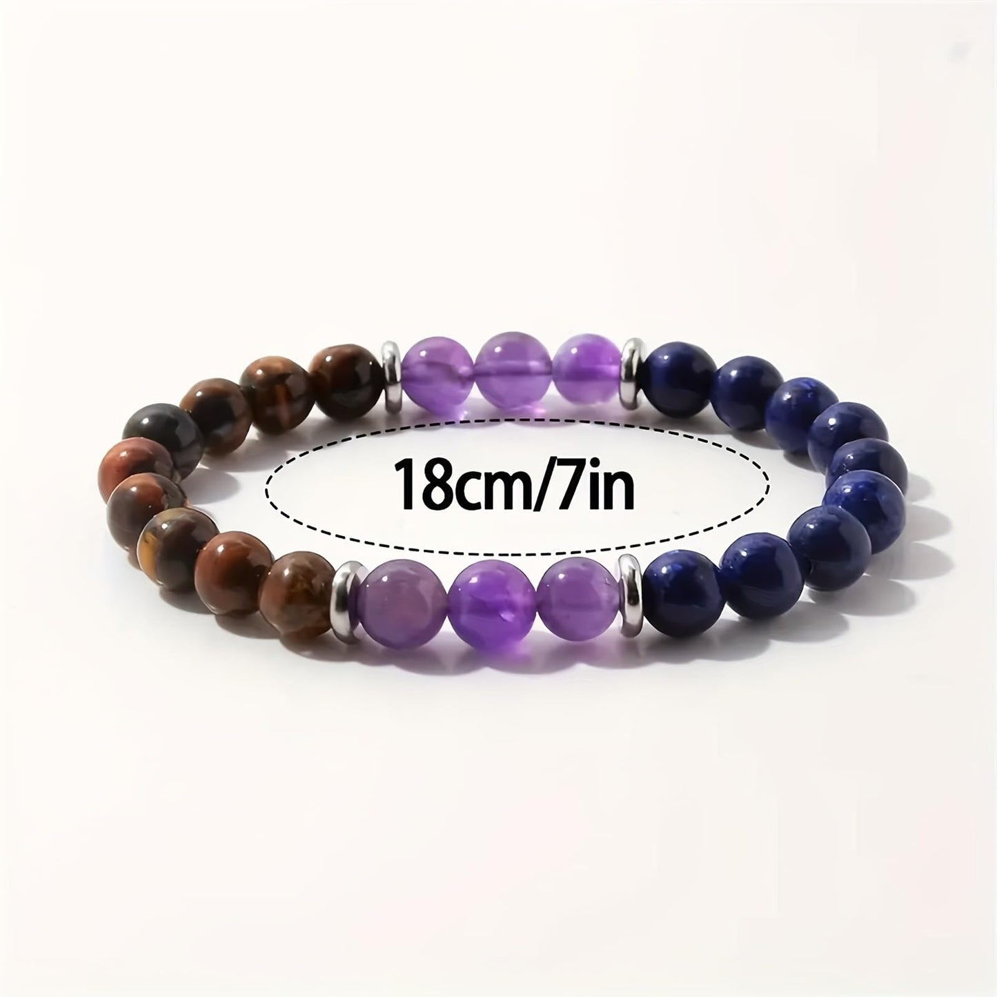 KONPJE Anxiety Beaded Bracelet for Women Natural Healing Crystal Bracelets Yoga Beads Chakra Bracelets Triple Protection Handmade Stretch Fidget Tiger Eyes Bracelet for Men Good Luck Jewelry (Purple)