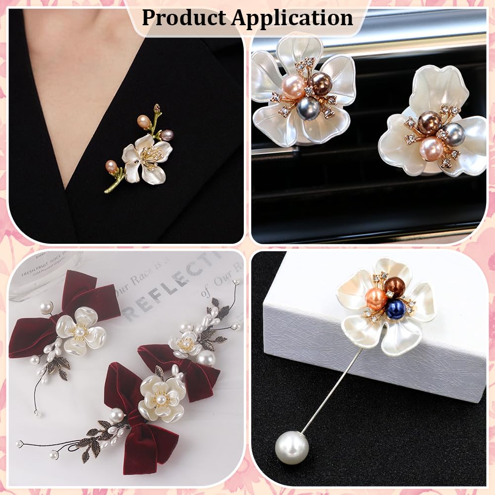 PH PandaHall 20 Styles Rhinestone Cabochon 60PCS Faux Pearl Embellishments Flat Back Butterfly Heart Bowknot Cabochon Flower Enamel Brooch for Jewelry Making Clothes Bags Hair Accessory Wedding