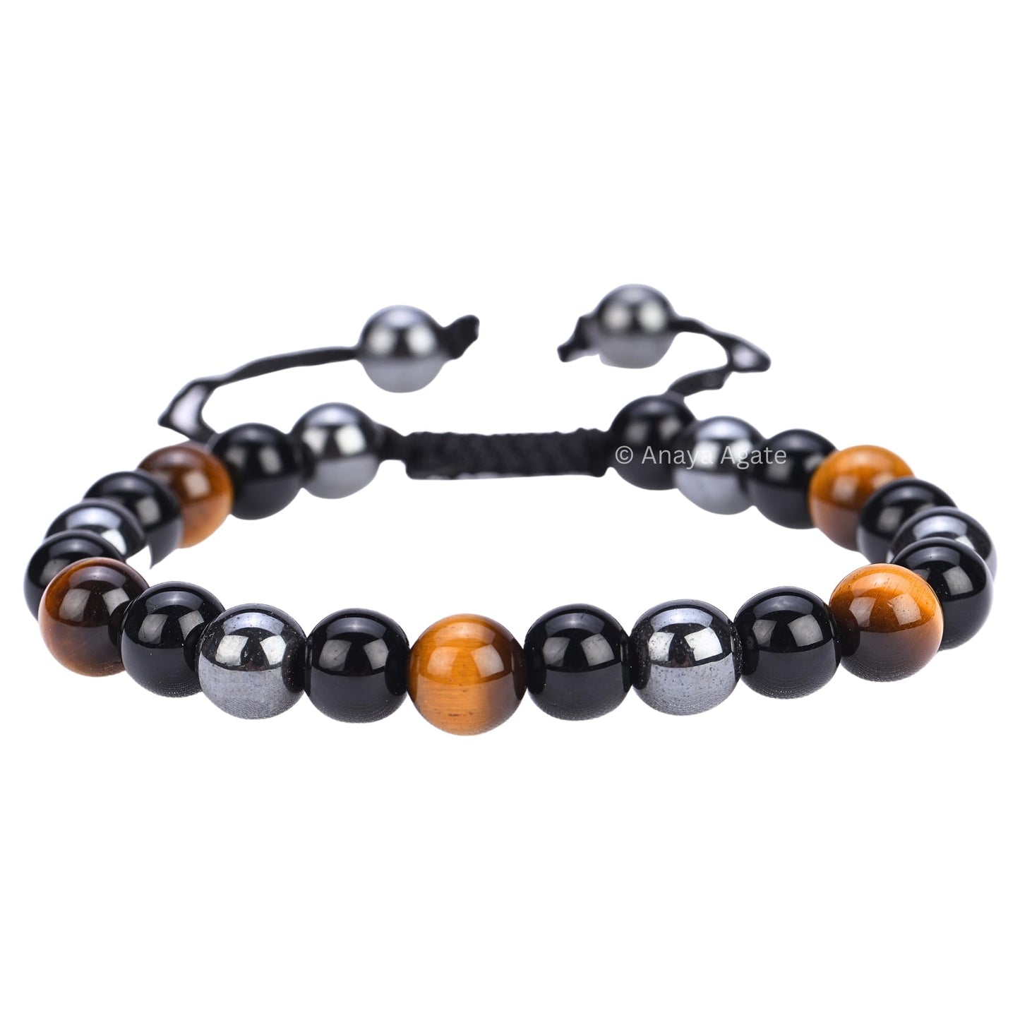 ANAYA AGATE Healing Crystal Bracelet – Chic Gemstone Bracelet for Men and Women – 8mm Round Bead Bracelets for Spiritual Healing, Protection, Positive Energy - Triple Protection