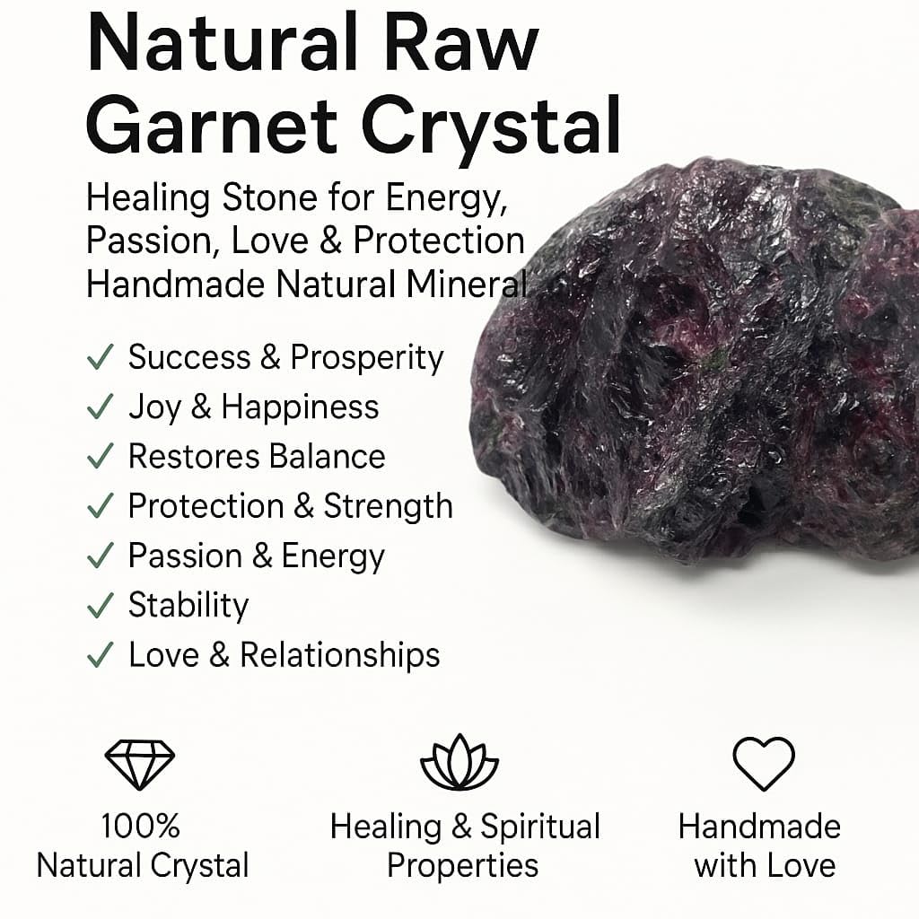 Natural Garnet Raw Crystal Stone – Healing Energy Rock for Reiki, Chakra Balancing, Meditation & Crystal Collection – Raw Garnet Mineral for Positive Energy, Strength & Vitality