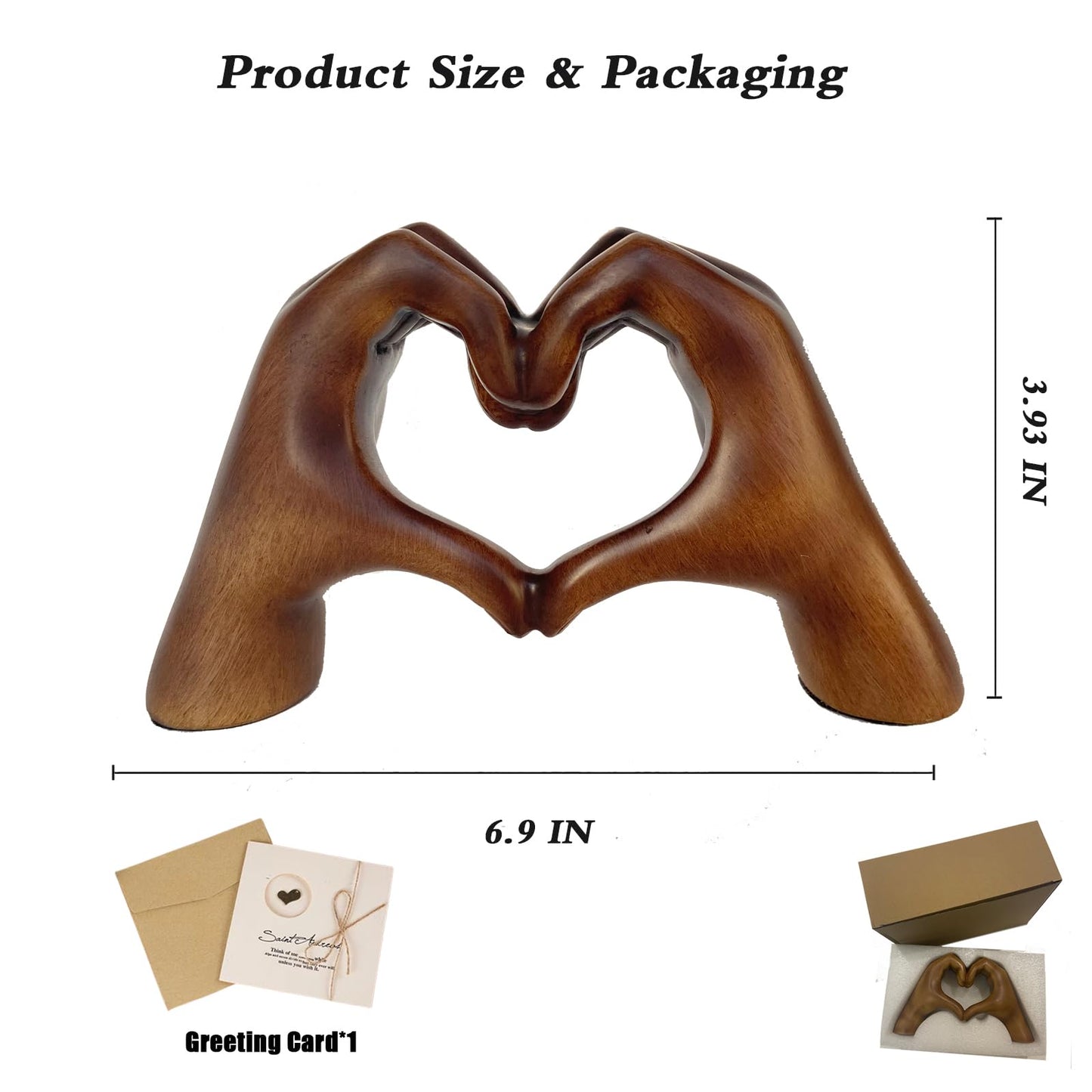 YDLGJMCZ Heart Hands Sculpture Wooden Hearts Hand Sculptures，Love Gesture Resin Statue Home Living Room Desktop Ornament