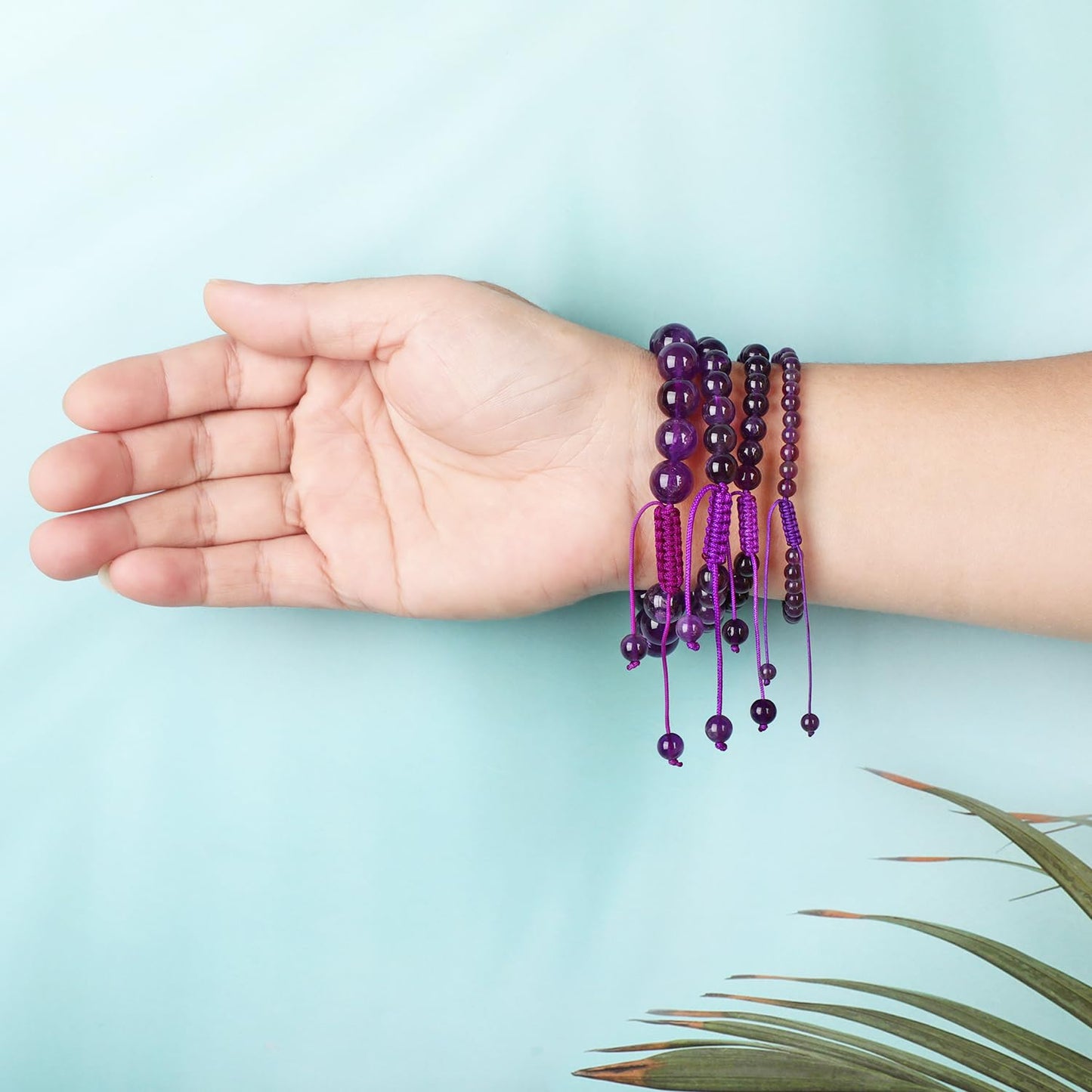 AD Beads 4mm Amethyst Bracelet - Stone of Love Guardian - Handmade Natural Stone Crystal Bracelet with Adjustable Macrame String - Yoga Healing Power Energy Gifts for Men and Women