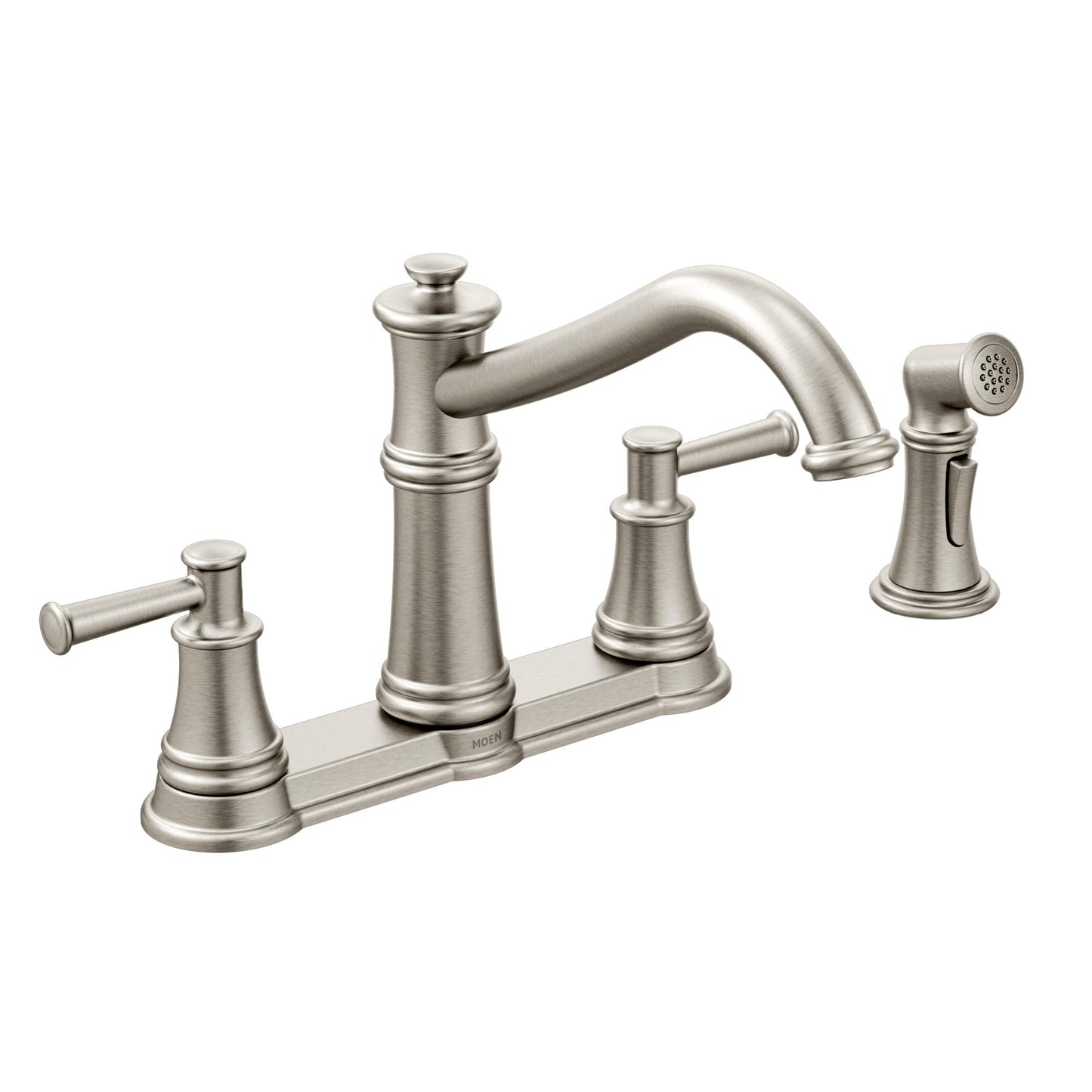 Moen 7255SRS Belfield Traditional Two Handle High Arc Kitchen Faucet with Side Spray, Spot Resist Stainless