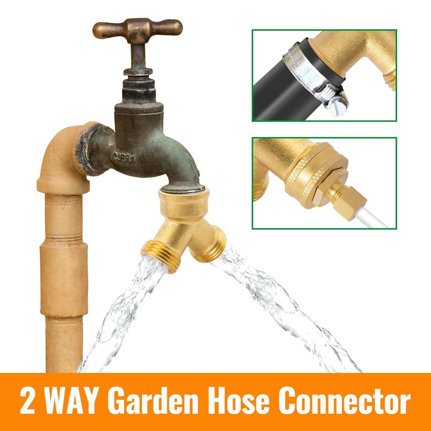SUNGATOR 3/4 Inch GHT Y Valve, 2 Way Heavy Duty Brass Garden Hose Splitter, 3/4'' GHT Garden Hose Bib Splitters, Brass Y Valves with Extra 8 Rubber Washers, 1 Sealing Tape (4-Pack)