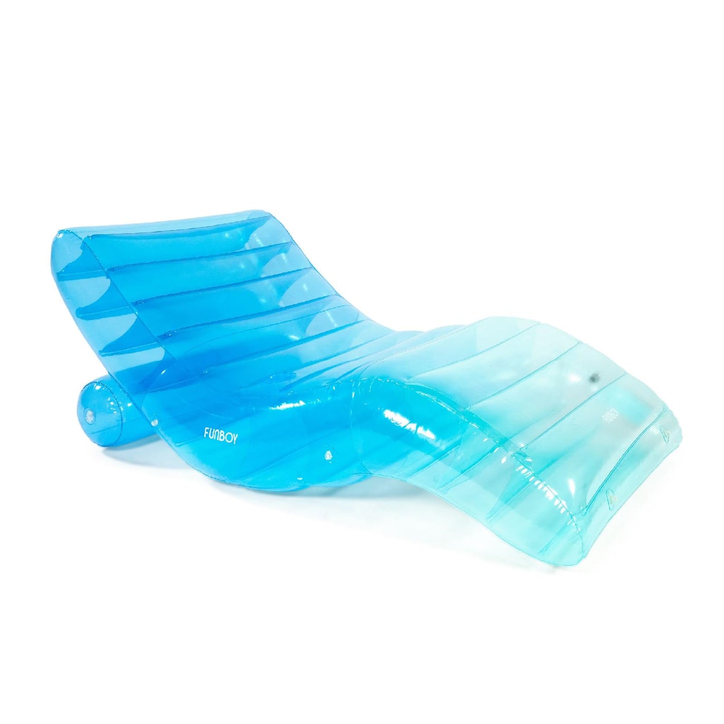 FUNBOY Giant Inflatable Luxury Tri-Color Blue Chaise Lounger, Chair Pool Float for Adults, Transparent Blue Material, Perfect for a Summer Pool Party