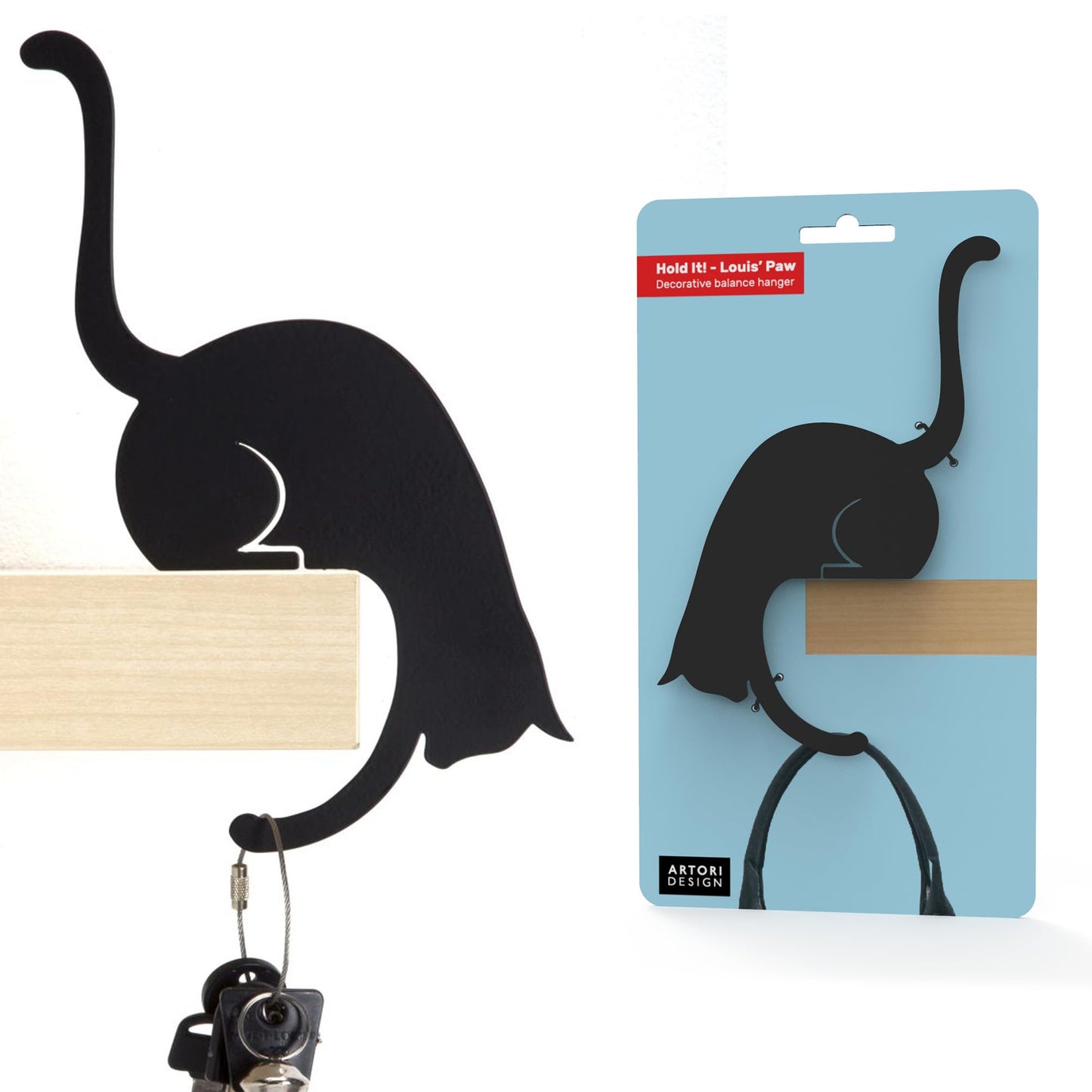Artori Design Unique Banana Holder Balance Hook - Magic Hook for Hanging Plants Jackets Keys or Stylish Purse Hanger - Perfect for Kitchen Dorm Room Bedroom and Entryway for Home or Office (Cat)
