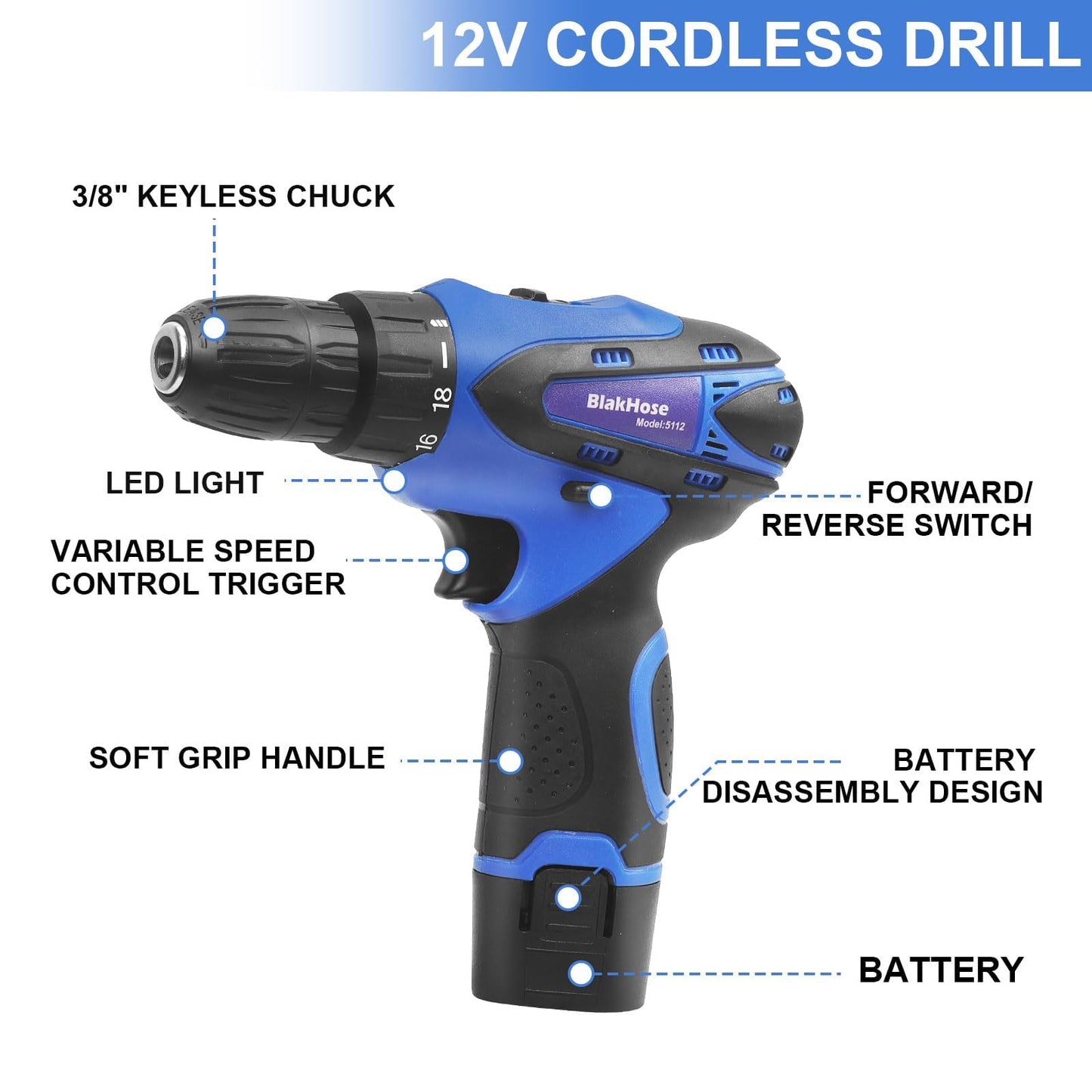 Tool Box-261-Piece Home Tool Kit with 12V Cordless Drill & Accessories | Electric Power Drill Driver Tool Set for House, Garage, Garden, Office DIY Repairs & Projects