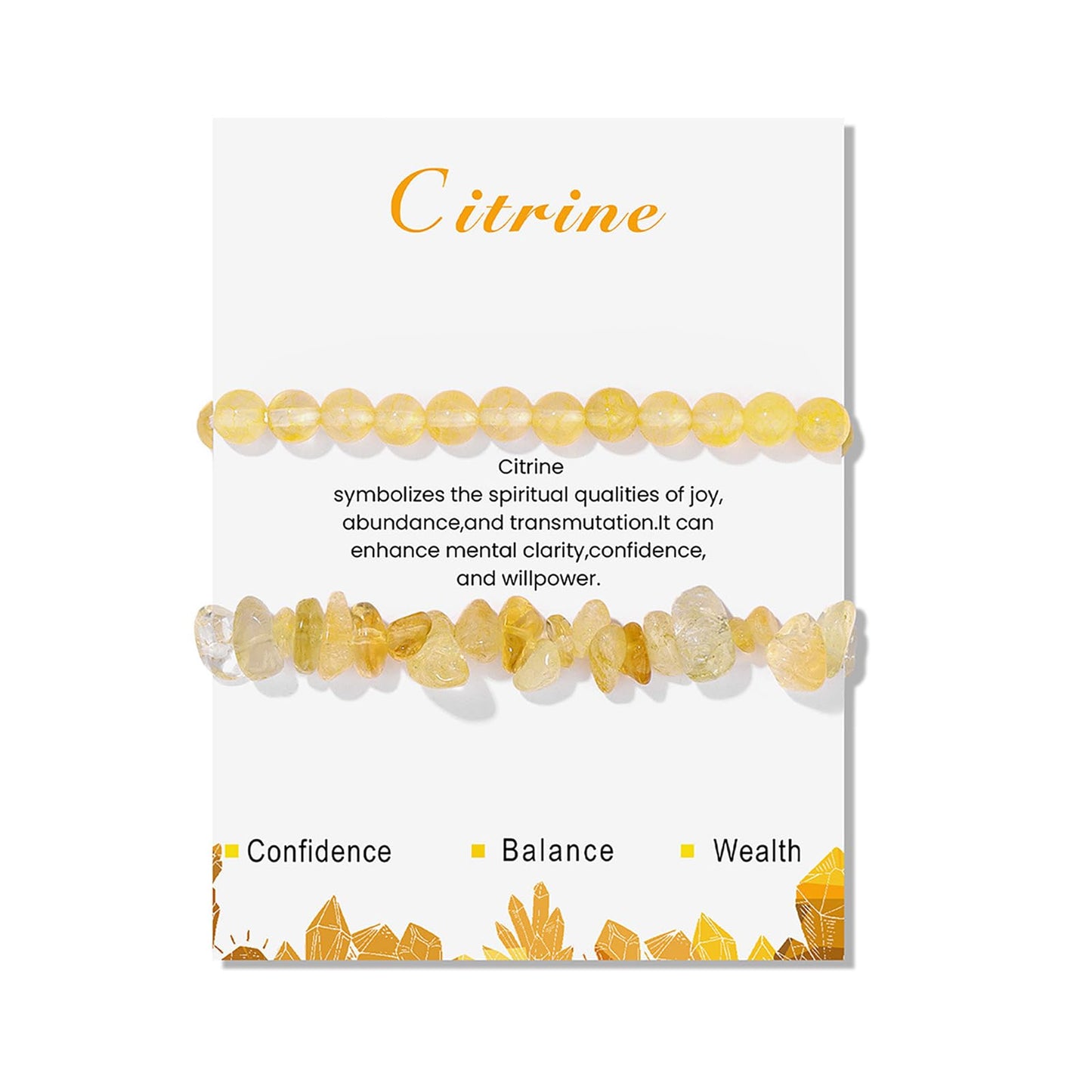 Lit Wall 2Pcs Citrine Bracelet for Women Real Crystal Yellow Citrine Bracelet Natural Stone Bracelet Citrine Crystal Bracelet Stretch Gemstone Bracelets Citrine Jewelry for Women