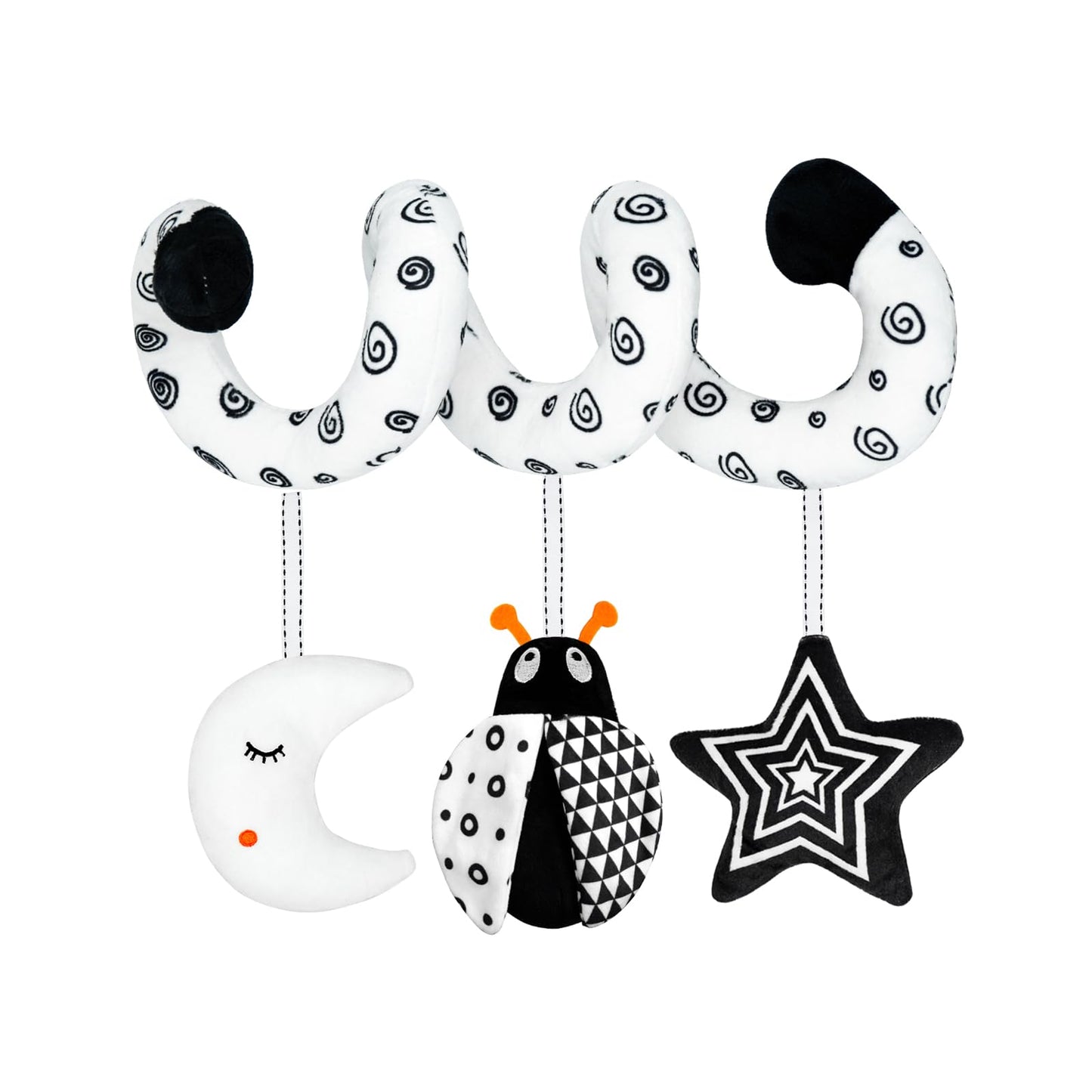 XIXILAND Car Seat Toys for Babies 0-6 Months Boys Girls, Black and White High Contrast Baby Toys 0-3 Months Carseat Toys Hanging, Stroller Newborn Infant Sensory Develpmental Toy for 0-18 Months