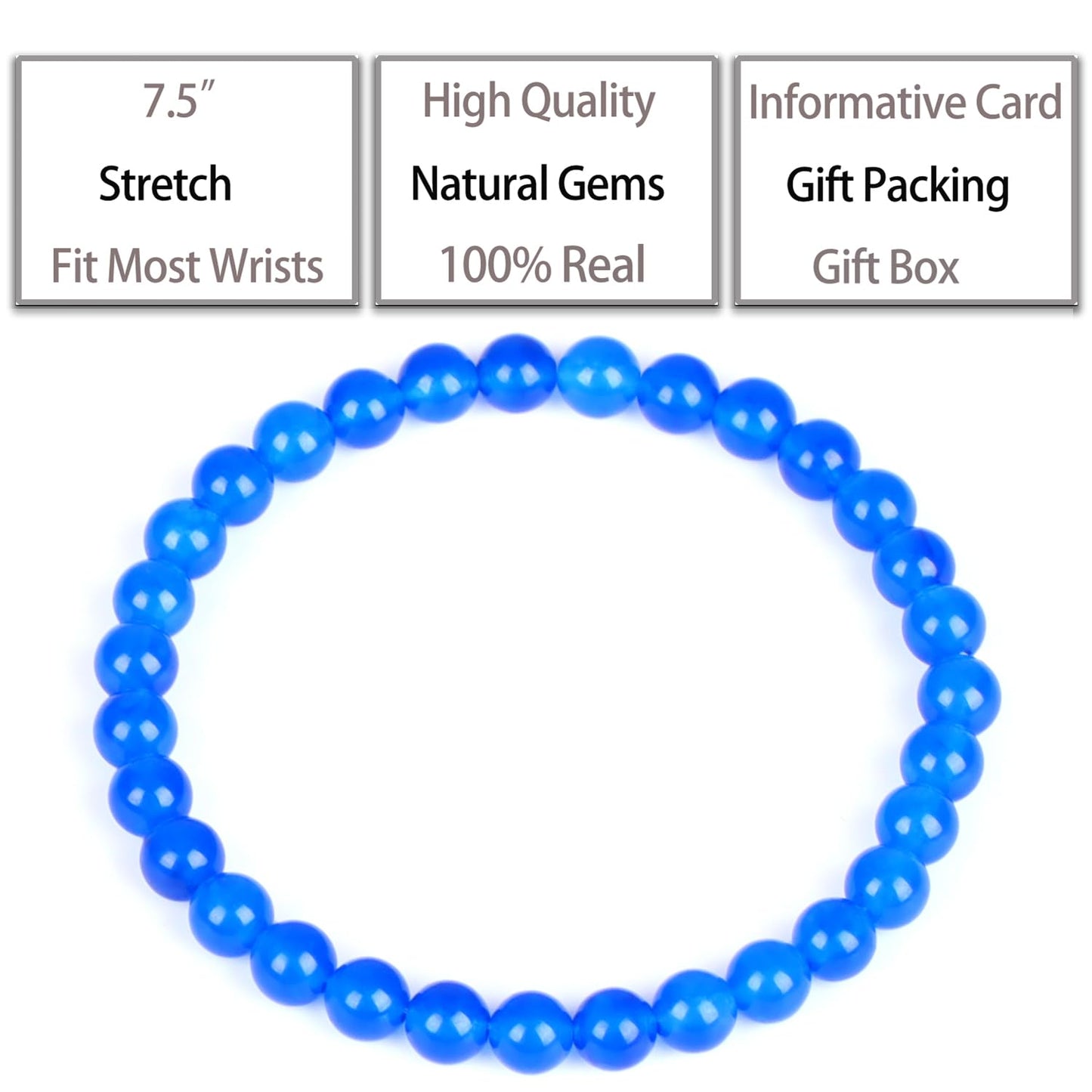 QOGIR Handmade Healing Bracelets,6mm Blue Jade Bracelet - Transformation and Protection - Stone Beads Stretch Bracelet for Women Men