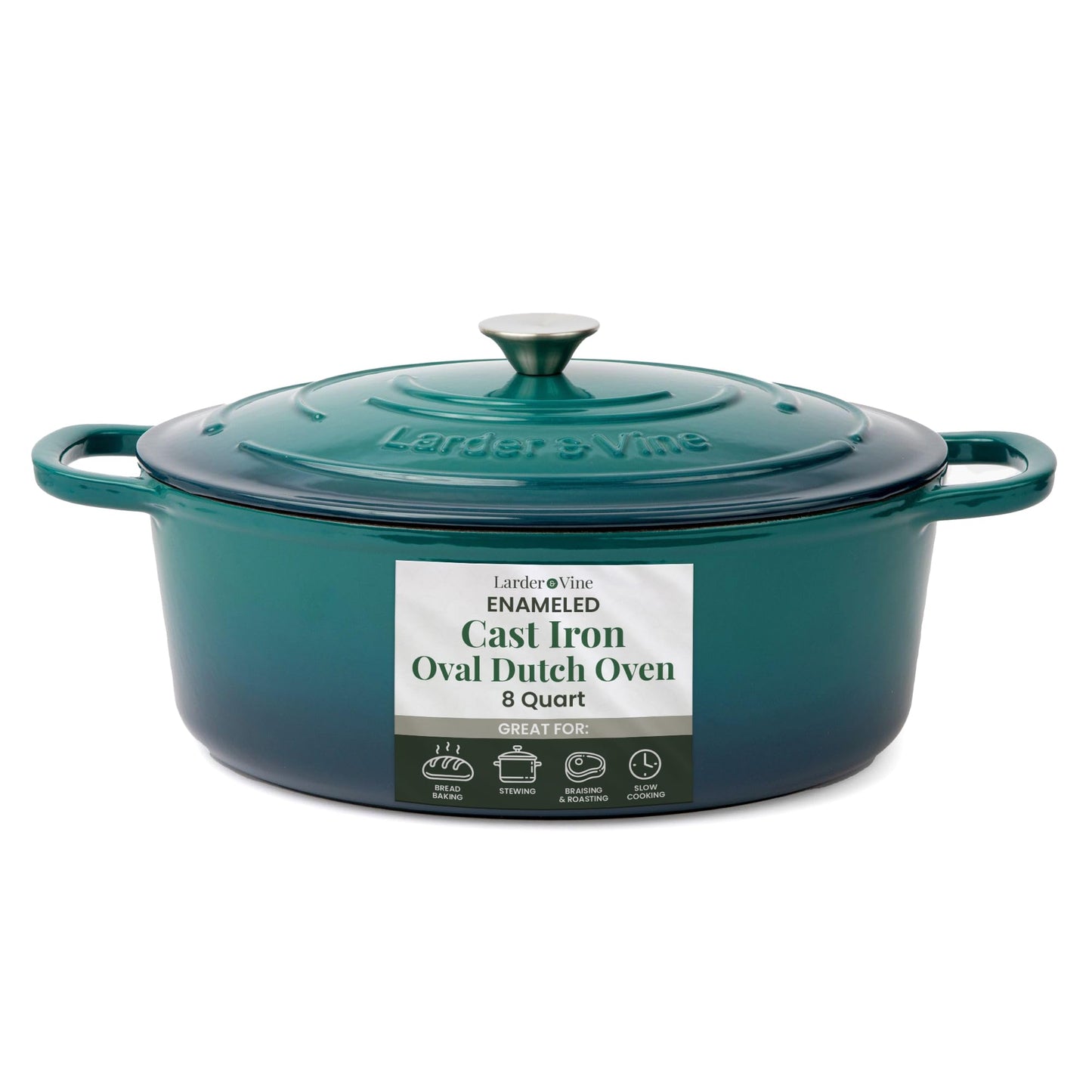 Larder & Vine Enameled Cast Iron 8 qt Dutch Oven Pot with Lid | Bread Baking | Compatible on All Cooktops & Oven Safe to 500° F | Great for Sourdough Bread | Bondi