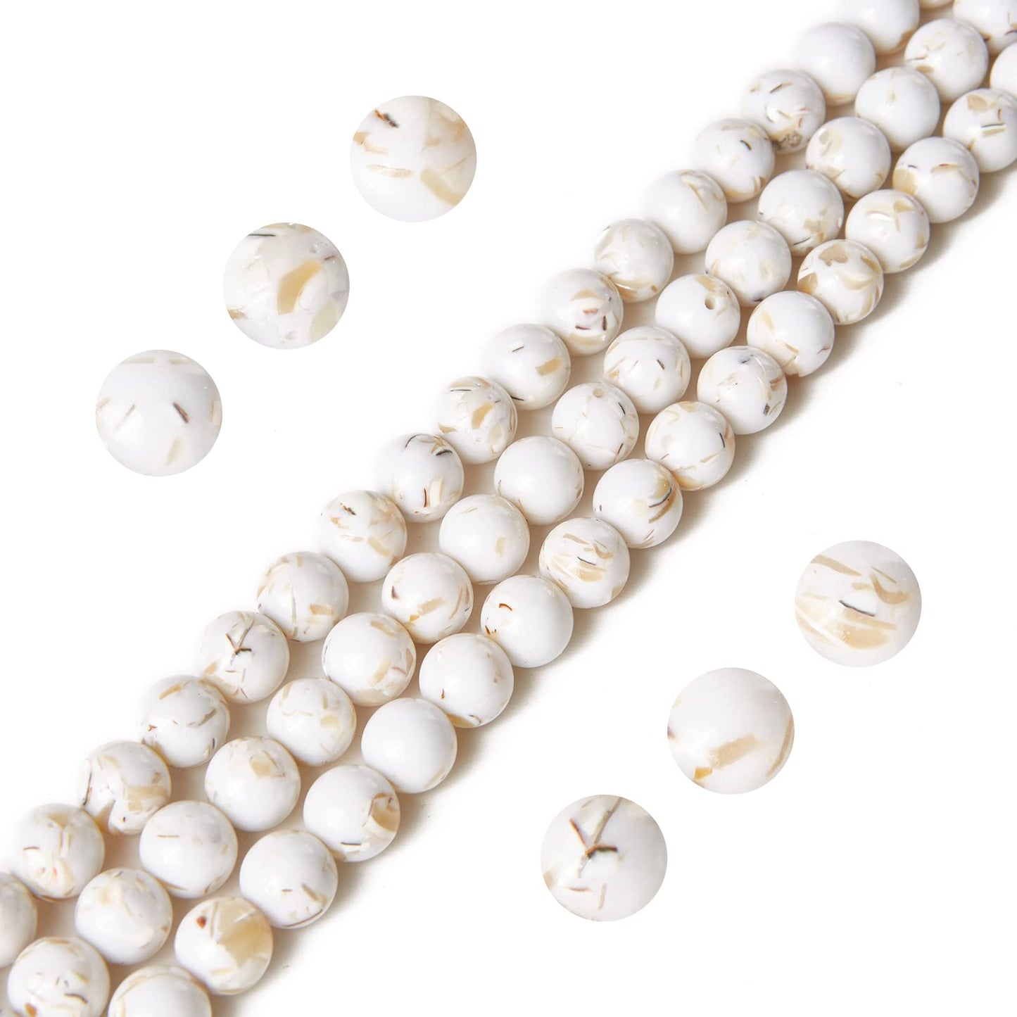 35pcs 10mm White Shell Turquoise Beads Natural Gemstone Beads Round Loose Beads for Jewelry Making