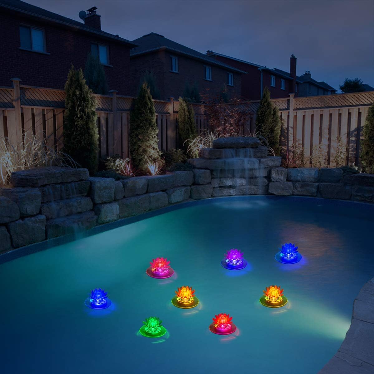 pearlstar Solar Pond Lights Waterproof LED RGB Solar Floating Lights Swimming Pool Pond Floating Night Light for Swimming Pool Spa Patio Wedding Party Christmas Decorations(4Pcs Lotus)