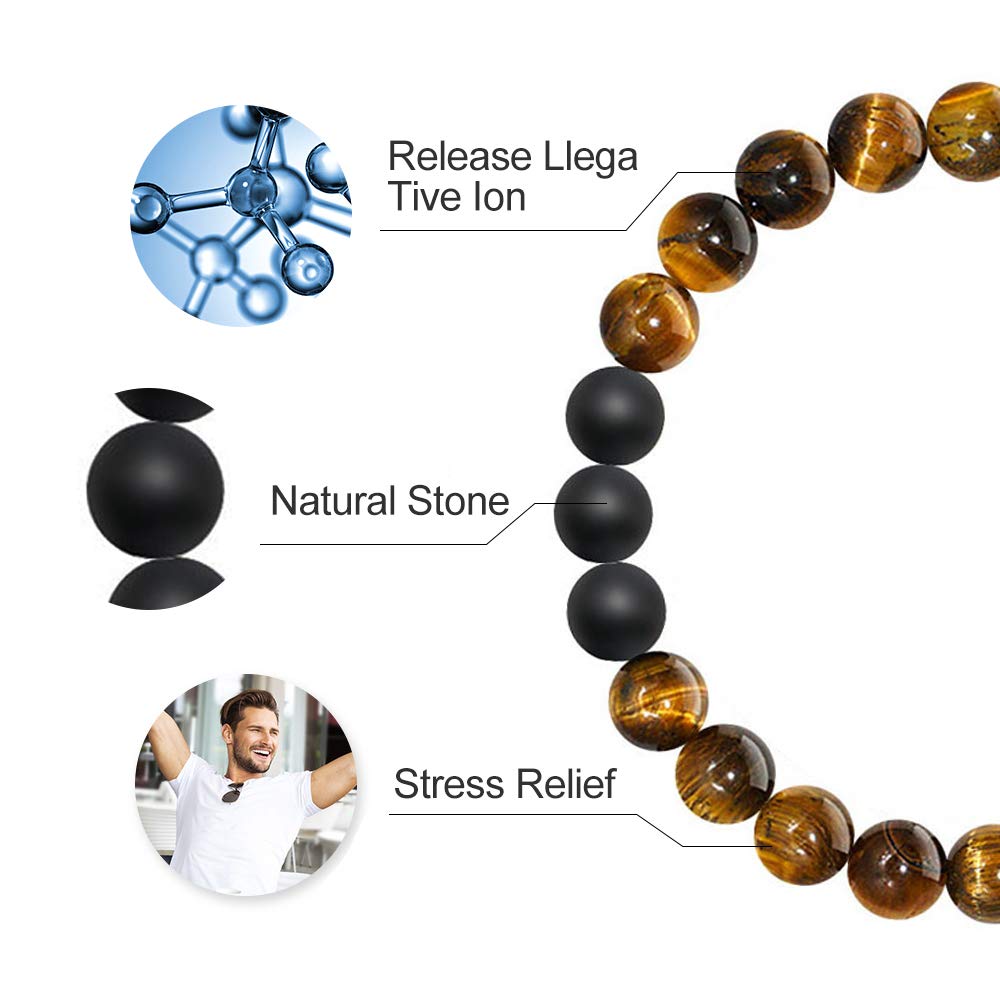 M MOOHAM Gifts for Men Bracelet - Beaded Tiger Eye Natural Lava Rock Stone Bracelets Men Birthday Retirement Dad Gifts