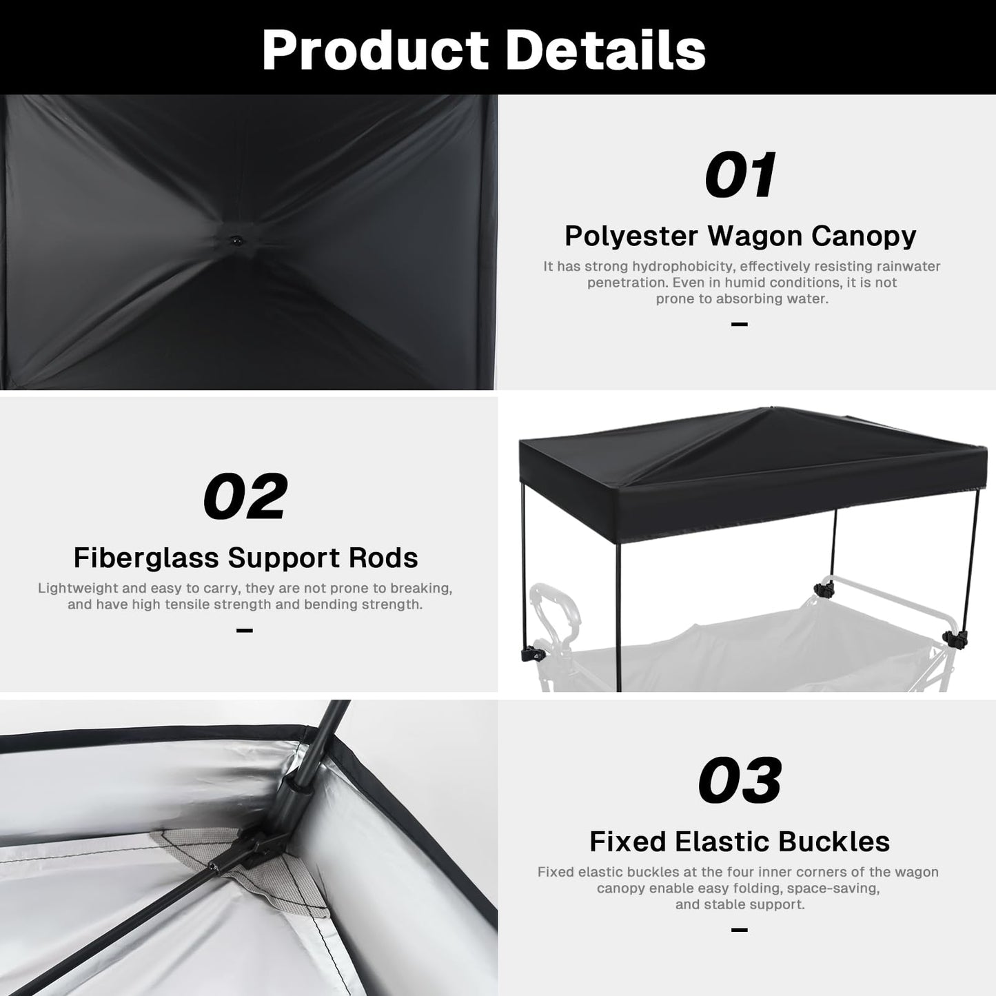 VOONKE Wagon Canopy Cover, Garden Portable Outdoor Push Awning, Stroller Canopy for Garden Wagon, Shopping, Camping, Fits Folded and Collapsible Wagons,22 × 40.9 Inches