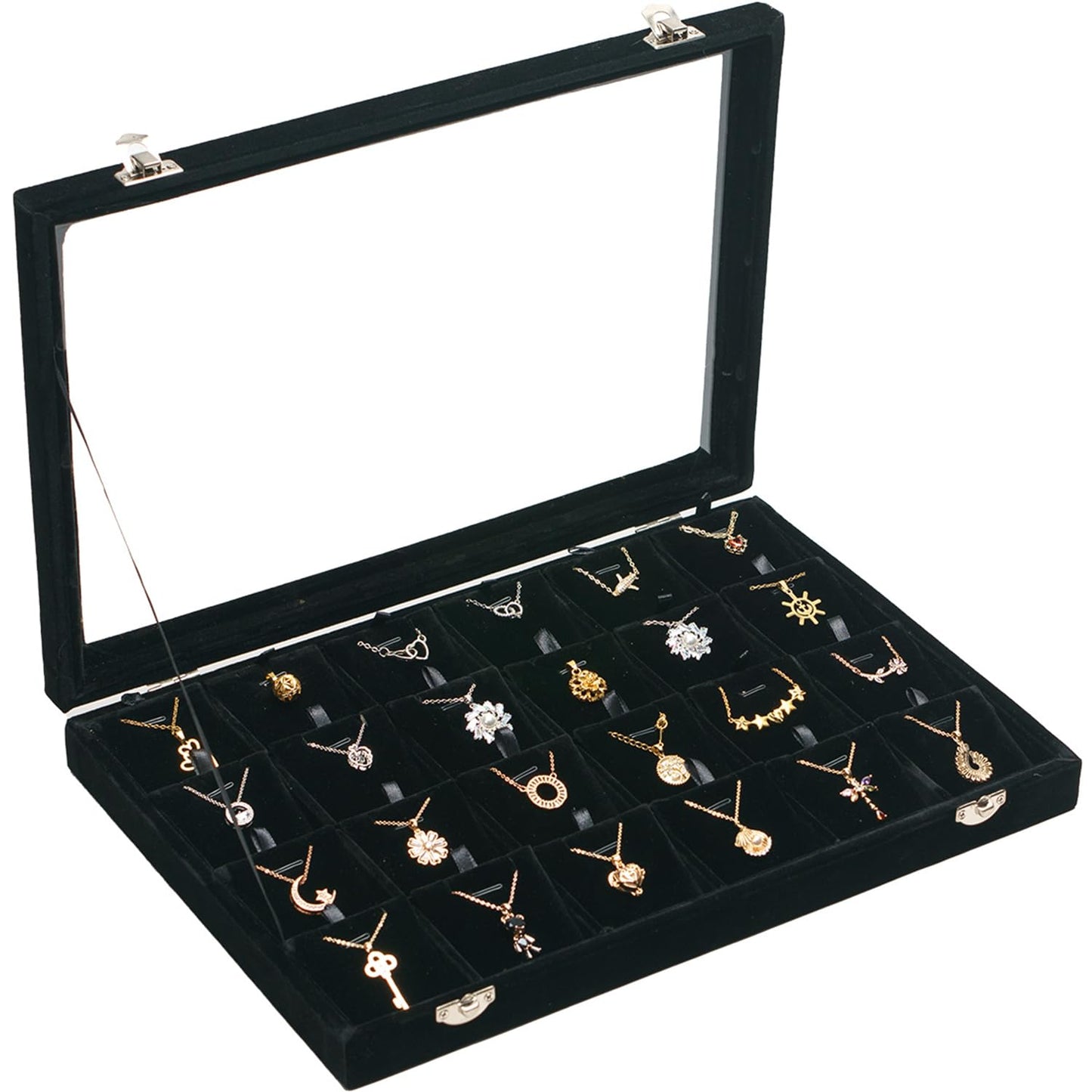 XHMQYC Jewelry Box Necklace Organizer Tray (Black) Necklace Display Case for Storage Jewelry Necklaces Display Stand 24 Slot Pendant Holder for Women