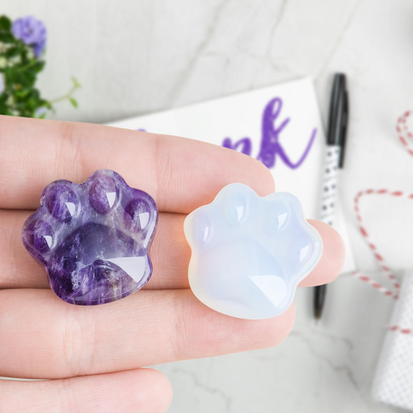 Cat Amethyst Crystals and Healing Stones, Natural Stone for Anxiety Relief, Emotional Balance & Positive Energy, Worry Stones for Stress Relief, Unique Gift for Crystal Cat Lovers Women Men (Amethyst)