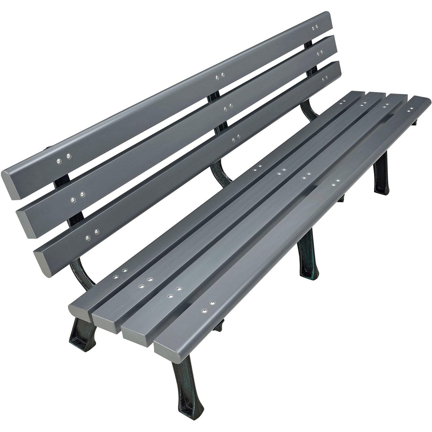 Global Industrial 6'L Outdoor Park Bench with Backrest, Recylced Plastic Slats, Wrought Iron Frame, 1985 lbs Capacity, Gray, Surface Mount, Easy Assembly