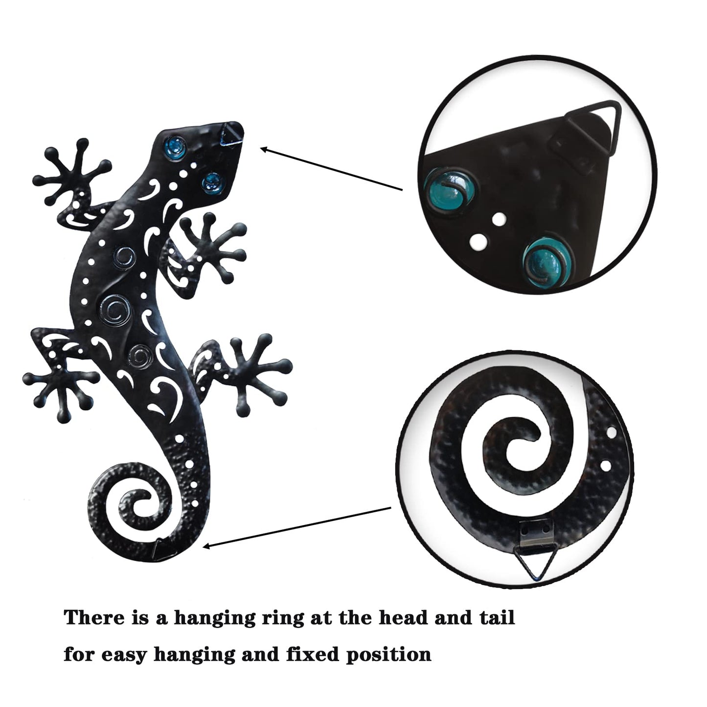 Tuokiuhn Metal Lizards Outdoor Decor Metal Gecko Wall Decoration Geico Lizard 13.5 * 8.5 Inch 3 Pack Set Suitable for Hanging in Yard Or Fence