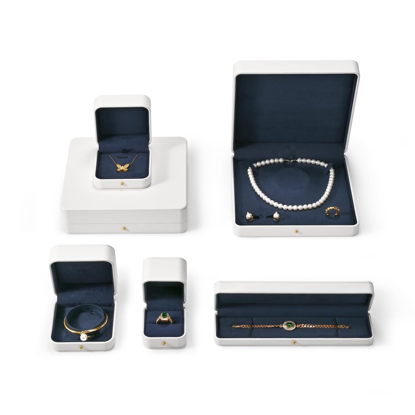 Woodten Blue Velvet Interior Jewelry Gift Box for Necklace & Pendant - Premium PU Leather Jewelry Necklace Elegant White Jewelry Box for Gift