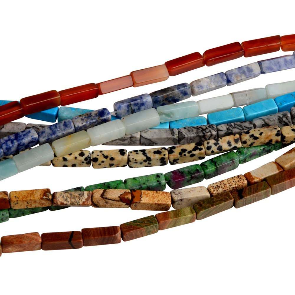 4x13mm Natural Stone Howlite Rectangular Column Tube Cylinder Spacer Loose Beads Gemstone for DIY Bracelets Necklace Jewelry Making Strand 15 Inch (28-30pcs)