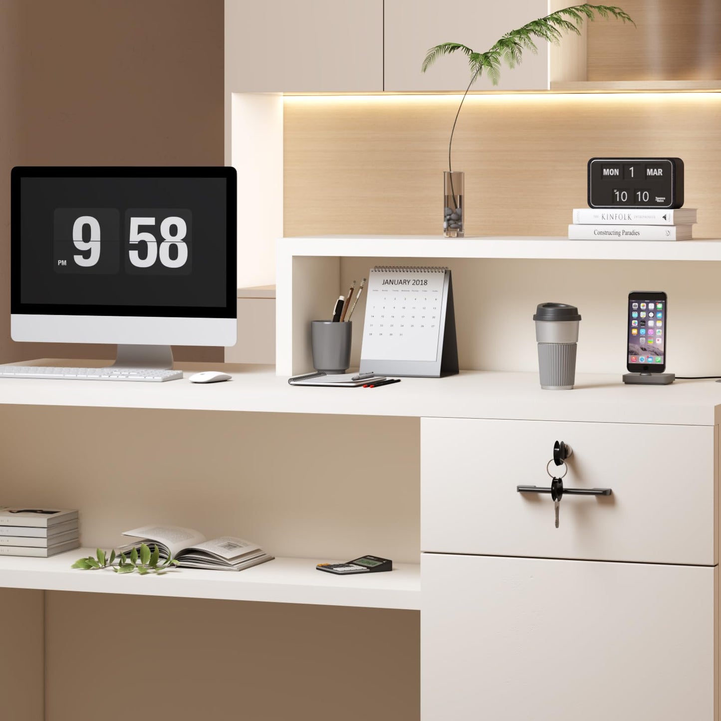 YTElantivo Reception Desk with LED Light and Locking Drawer - 47.2" Small Front Desk for Salon, Office, Retail, Lobby or Checkout Counter Use