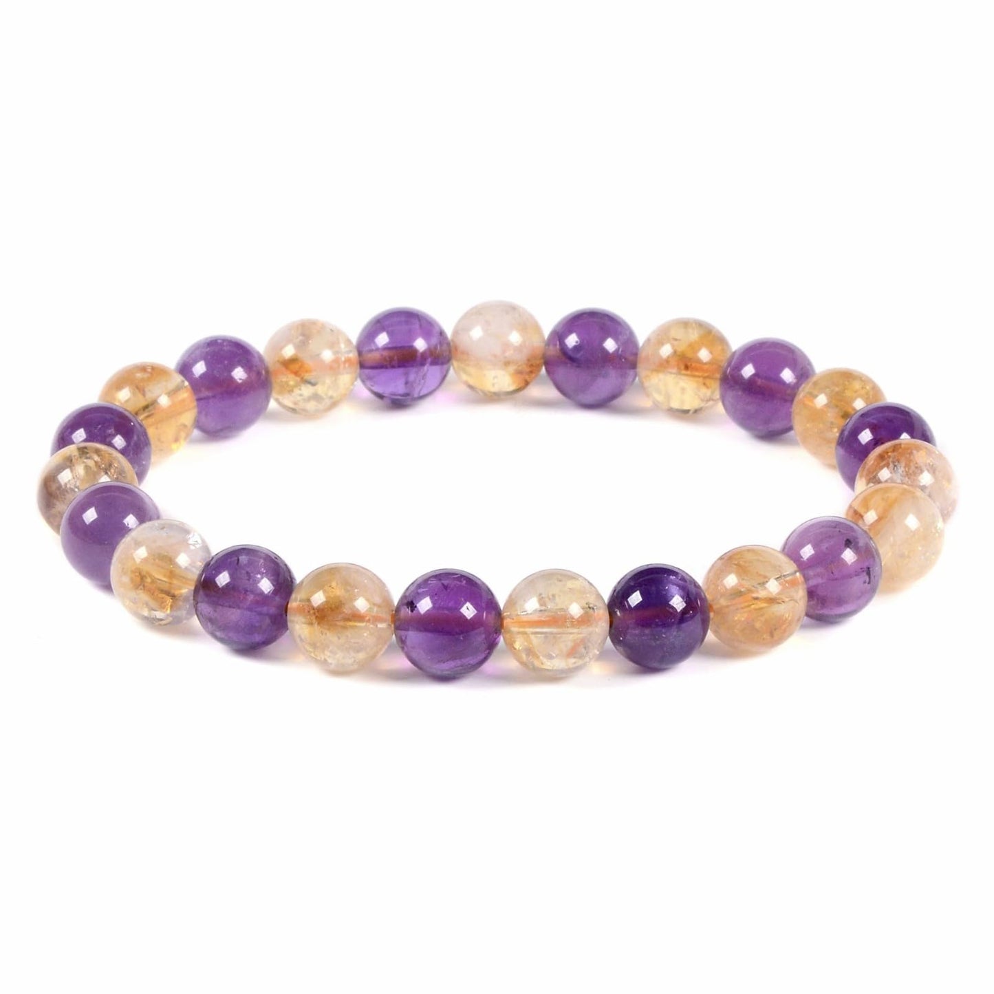 Justinstones Amethyst Citrine 8mm Round Beads Stretch Bracelet 7 Inch Unisex