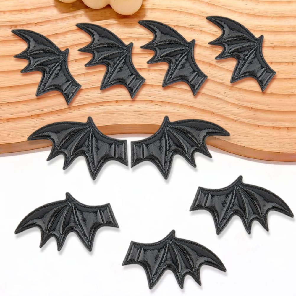 CALFOVERA 80Pcs Black Leather Bat Wing PU Leather Mini Devil Wing Applique Realistic Spooky Bats Embellishment for DIY Clothes Costume Hair Accessories Halloween Party Decorations Party Favors