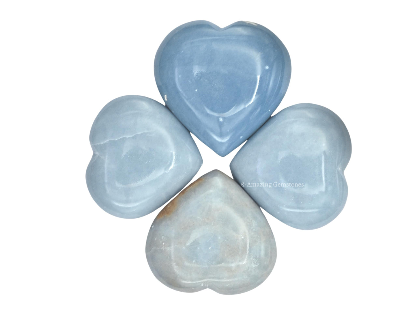 Amazing Gemstone Angelite Crystal Heart Palm Stone - Pocket Massage Worry Stone for Natural Body Chakra Balancing, Reiki Healing and Crystal Grid