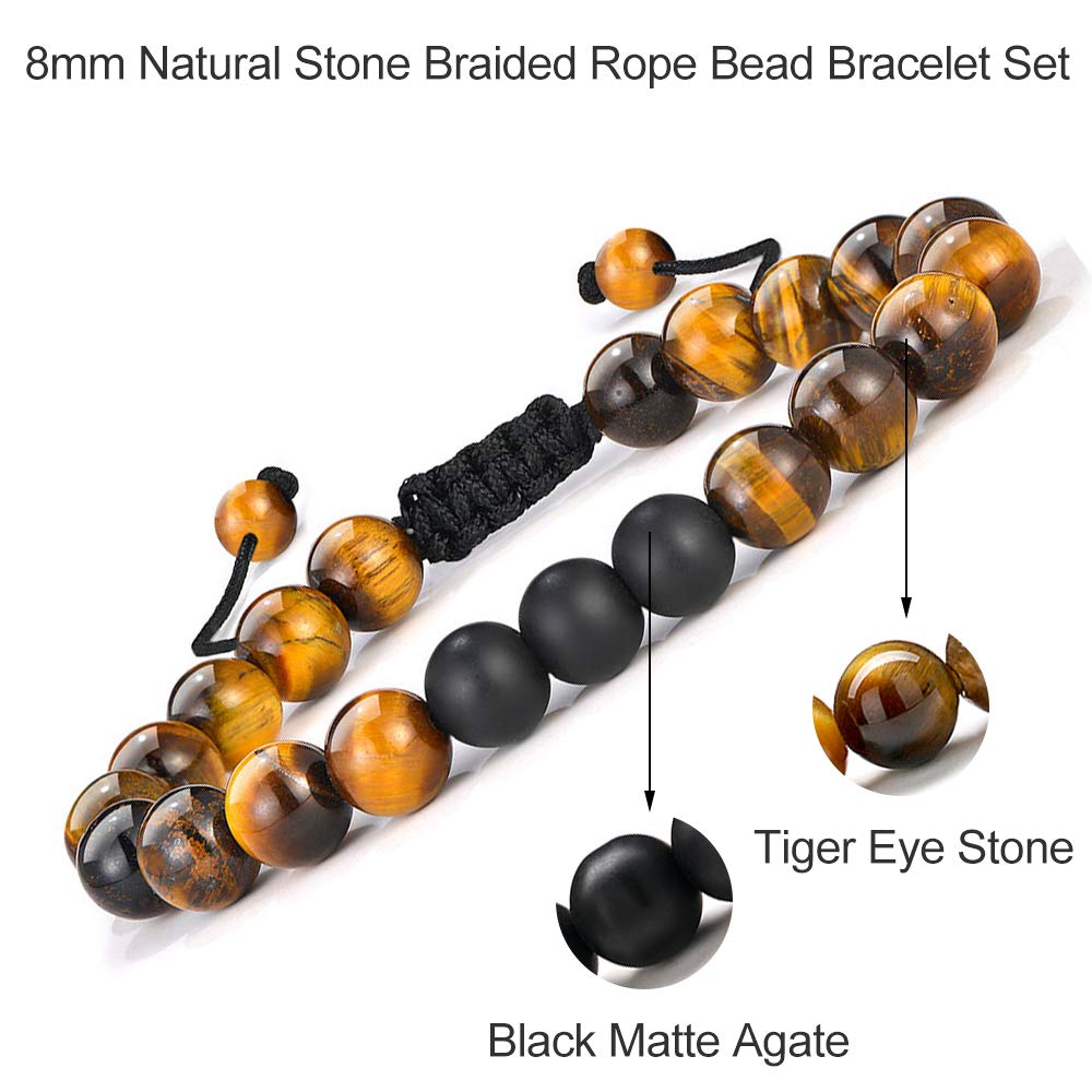 M MOOHAM Gifts for Men Bracelet - Beaded Tiger Eye Natural Lava Rock Stone Bracelets Men Birthday Retirement Dad Gifts