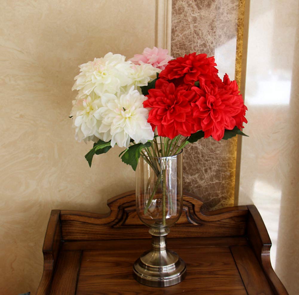 HoYuanFlo 10 Heads Dahlia Fake Flowers Artificial Dahlia Flowers Faux Flowers for Home Wedding Party Office Supplies (White)