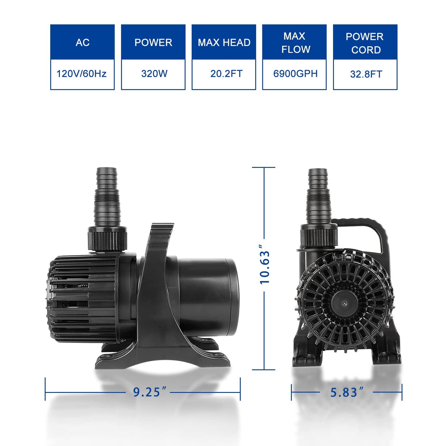 OYO WATER Outdoor Large 6900gph-320W 32.8FT Pond Water-fall & Kio Fish Fountain-s & Garden Pump Submersible IPX8: Long 32.8FT Cord Smart-er & Quieter Duck & Yard&Patio Ponds Pumps, 1 Barrier Pump Bag