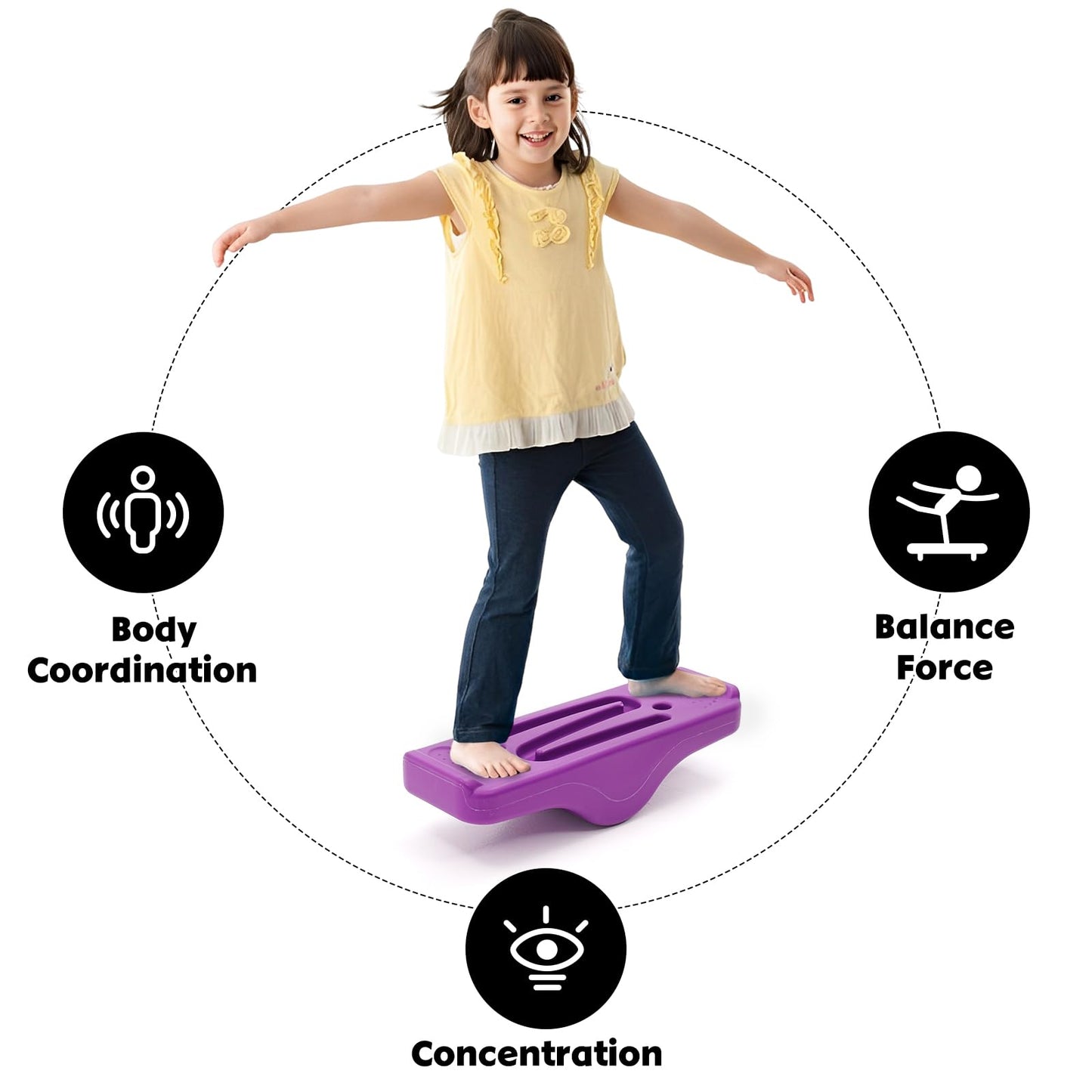 Kids Rocking Seesaw Balance Board with 5 Wooden Balls Sensory Training Rocking Board Balance Training Equipment Children Indoor Outdoor Activity Toy
