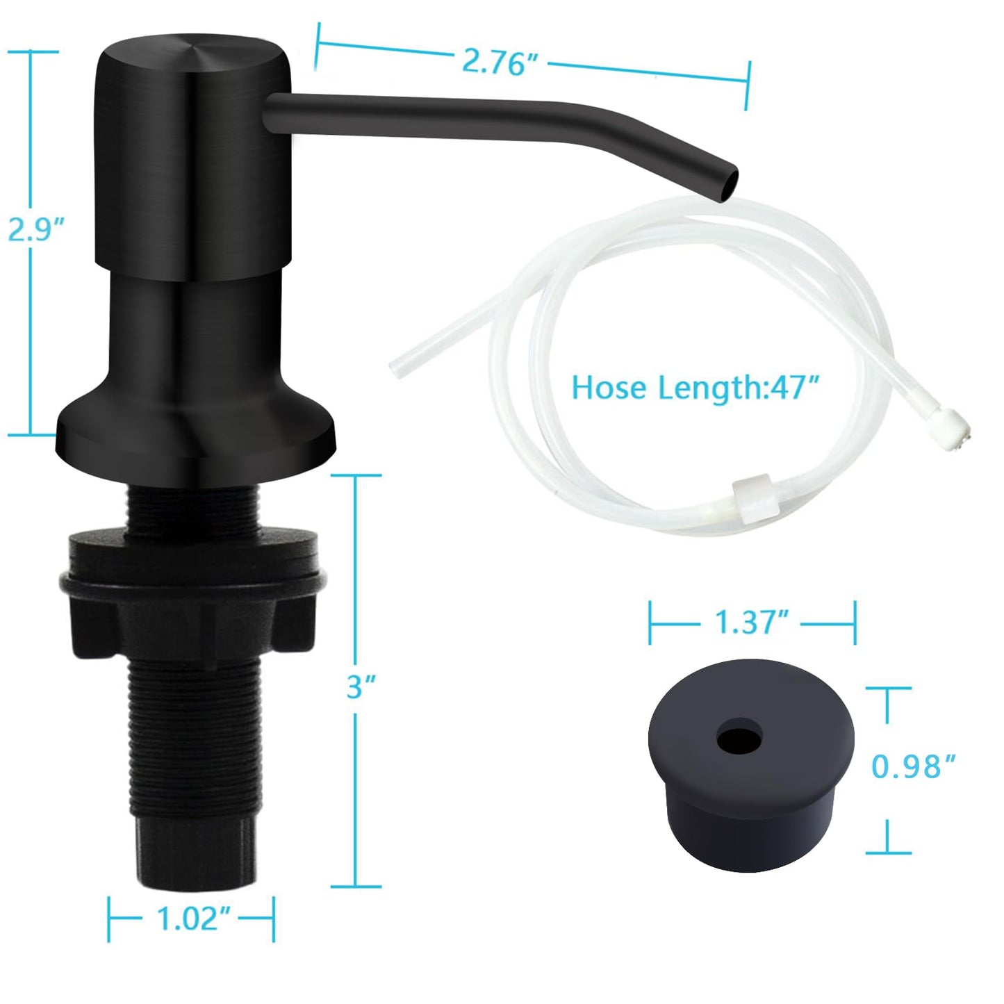 Kitchen Sink Soap Dispenser, Under Sink Soap Dispenser Pump, Good Suction Pwer, 47" Extension Tube Connect to The Soap Contaner Directly, Say Goodbye to Frequent Refills (Black)