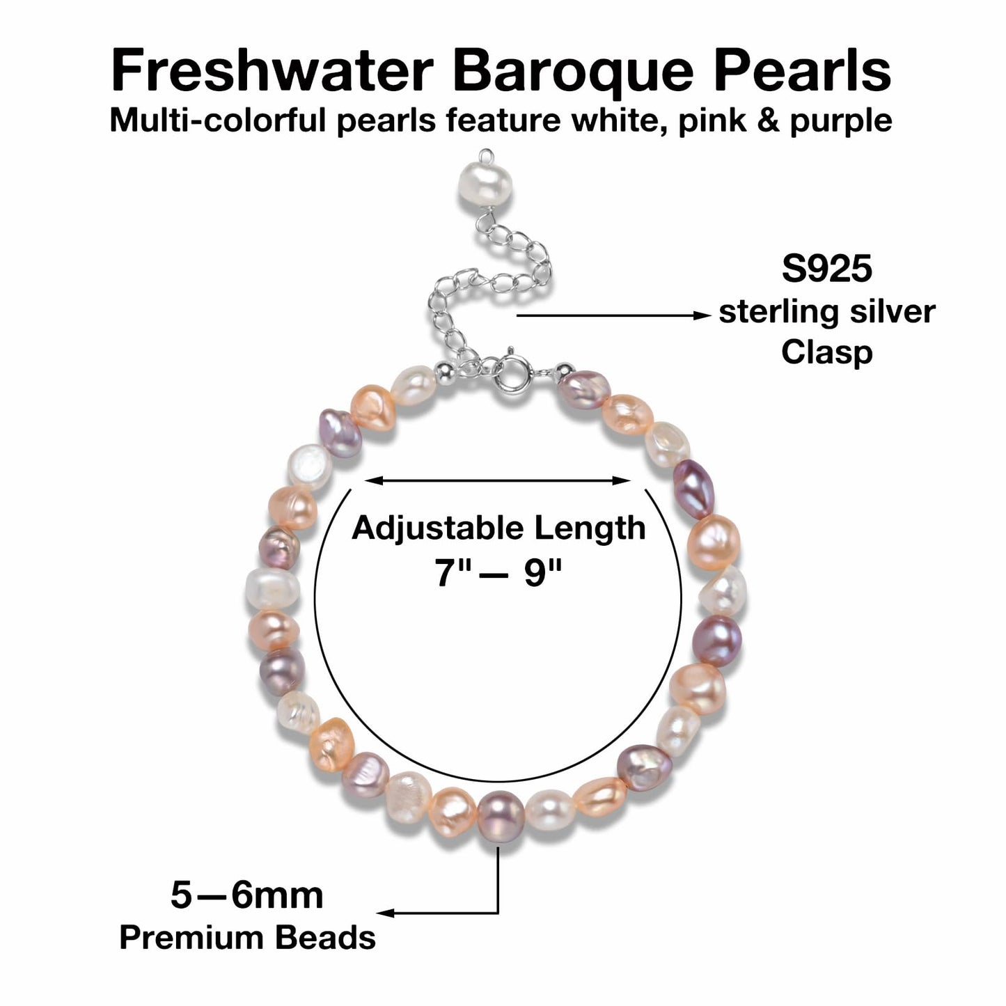 HENGSHENG Natural Baroque Pearls Link Bracelets for Women Freshwater Cultured Pearls Strand Bracelets Handpicked Pearl Elegant Jewelry - Colorful