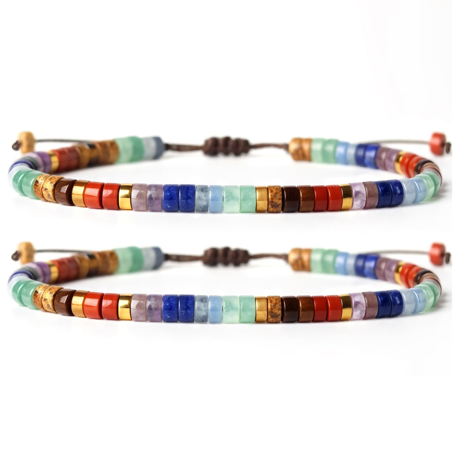 LUDESENIMUE 2PC Chakra Bracelets for Women - 7 Healing Crystals Spiritual Stones, Anxiety Relief Meditation Jewelry