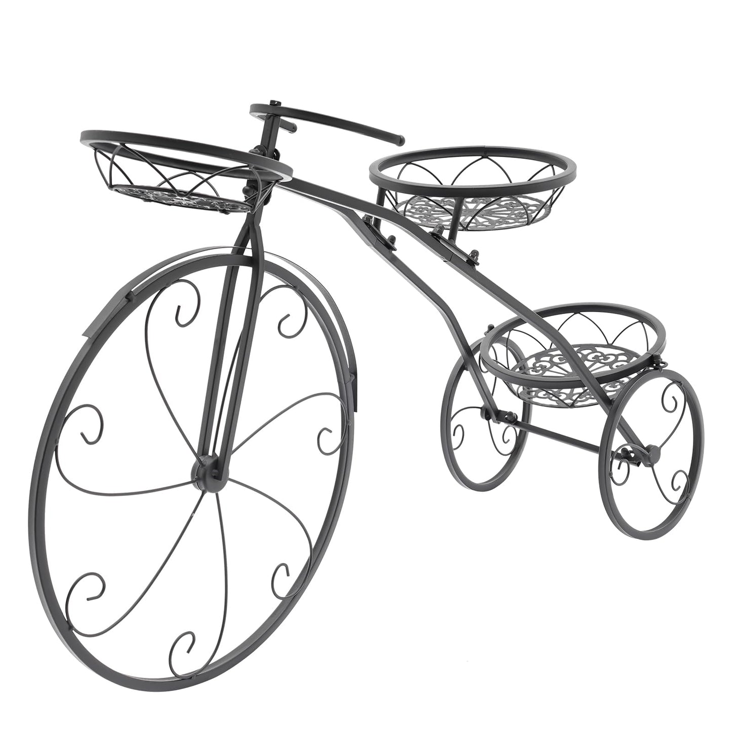 QQDETRR Bicycle Plant Stand, Large Metal Tricycle Planter for Indoor/Outdoor, 3-Tier Flower Holder for Garden, Home, Black