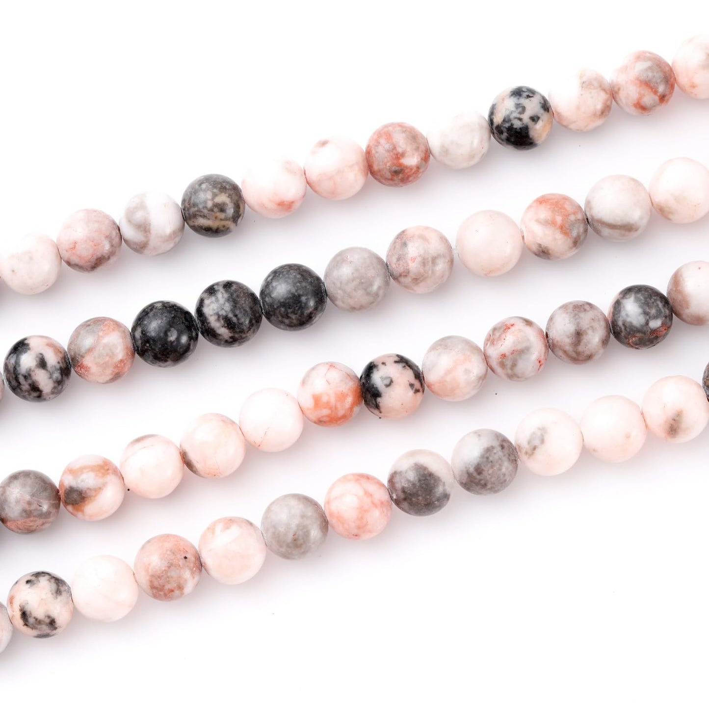 8mm 45pcs DIY Natural Pink Zebra Stone Beads Round Healing Crystal Gemstone Loose Beads for Jewelry Making Handmade Bracelet Necklace