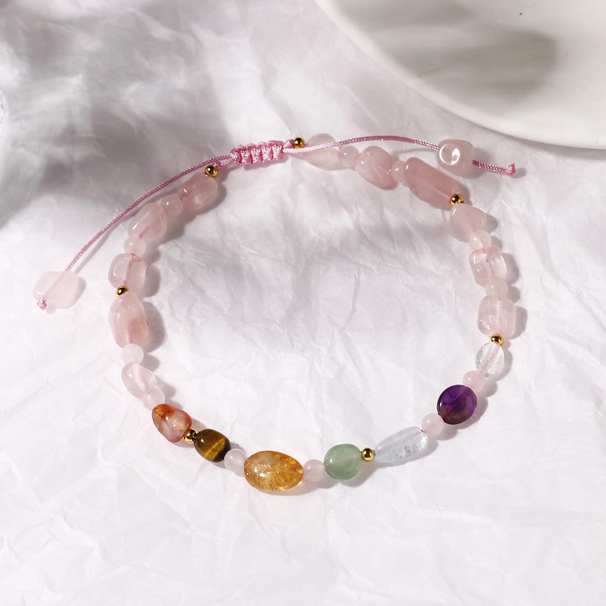 Jewever 7 Chakra Crystals and Stones Anklet Irregular Tumbled Gems Beaded Ankle Bracelets for Women Spiritual Energy Meditation Yoga Healing Jewelry Mom's Gifts (Rose Quartz)