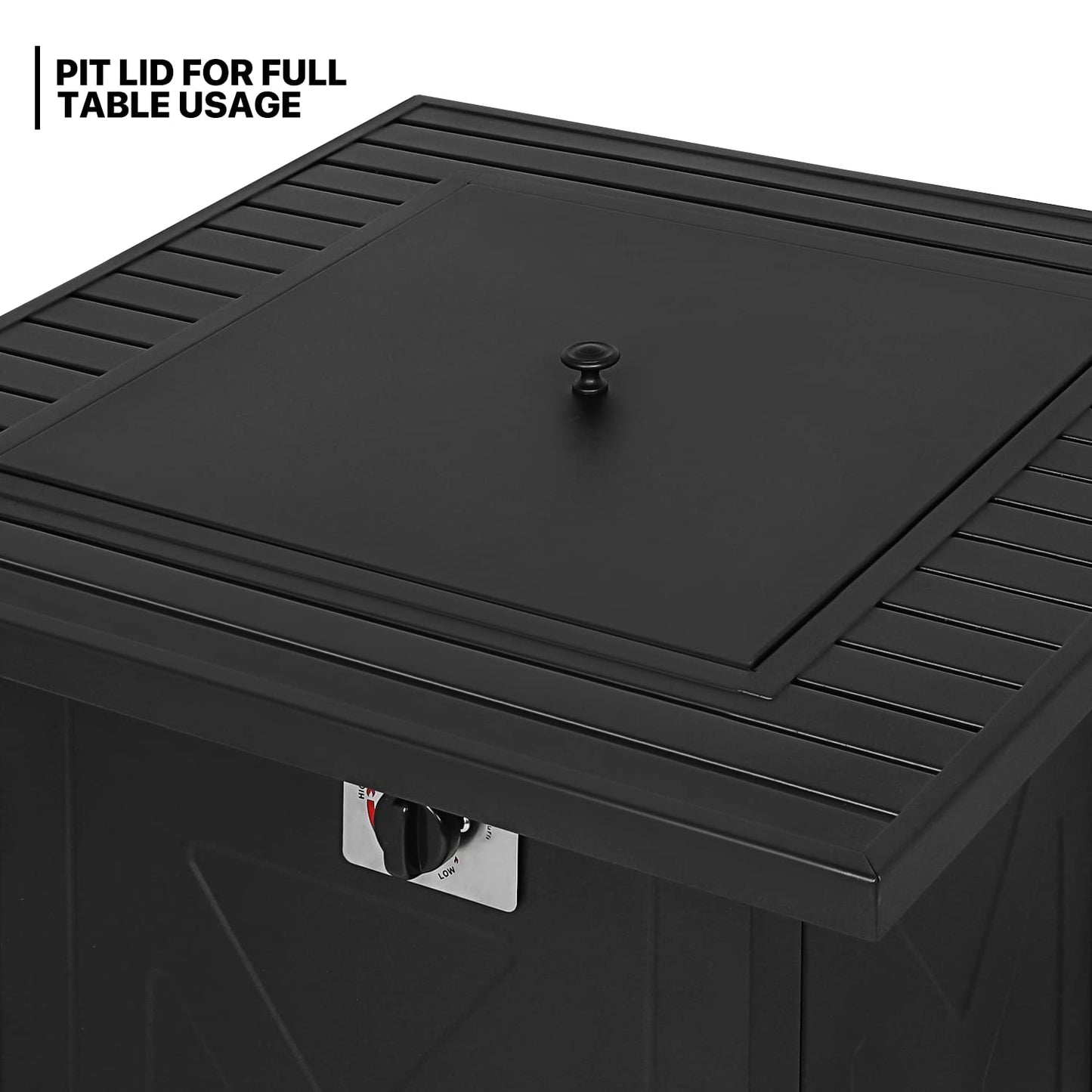 MoNiBloom 28 in Square Propane Fire Pits Table, 50000 BTU Outside Dinning Propane Outdoor Fire Pit Table Top with Lid, for Patio Deck Garden Backyard,Black