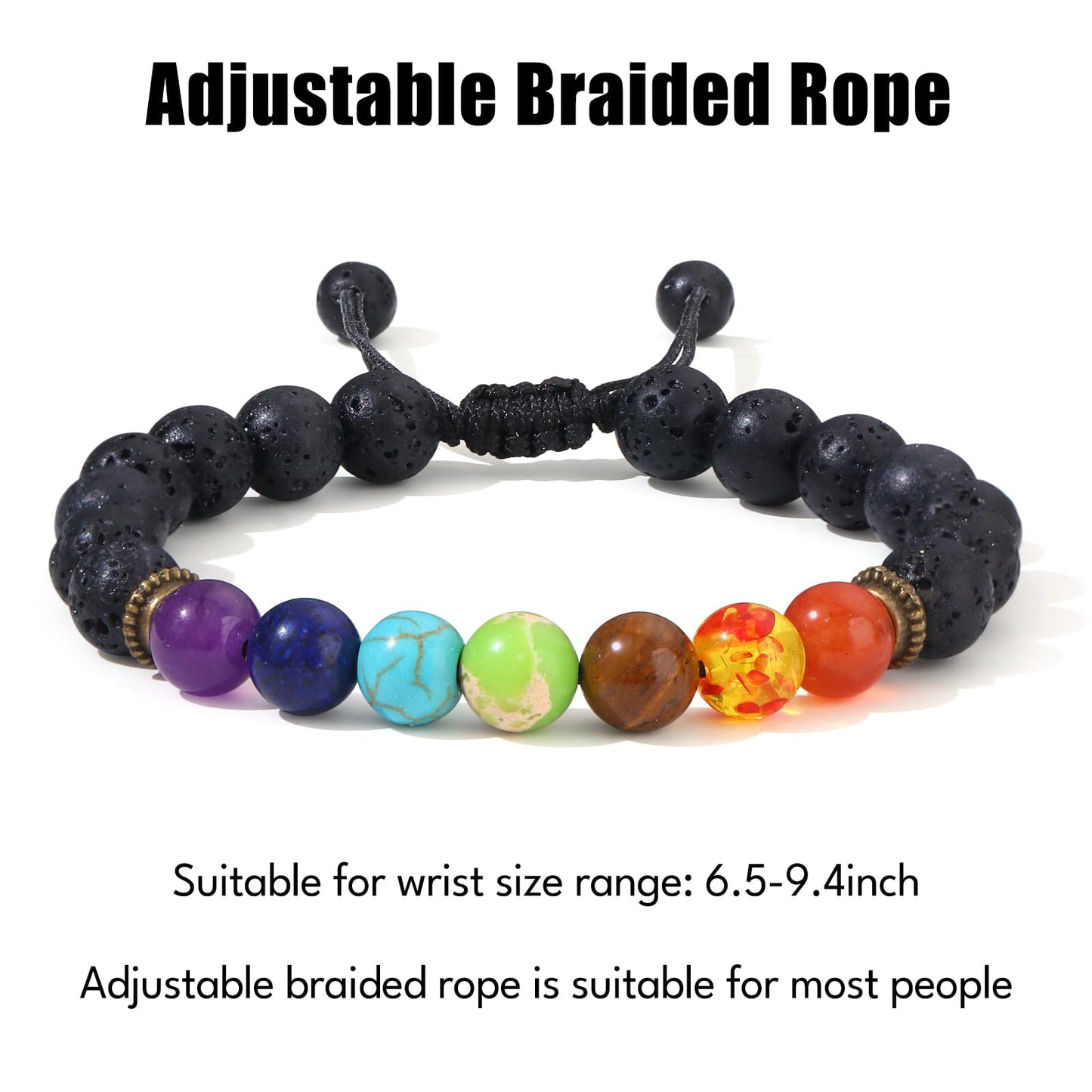 Giovanchi 1 Pcs Lava Rock 7 Chakra Bracelets Adjustable Braided Rope Natural Stone Yoga Stretch Elastic Healing Bead Bracelets for Men Women