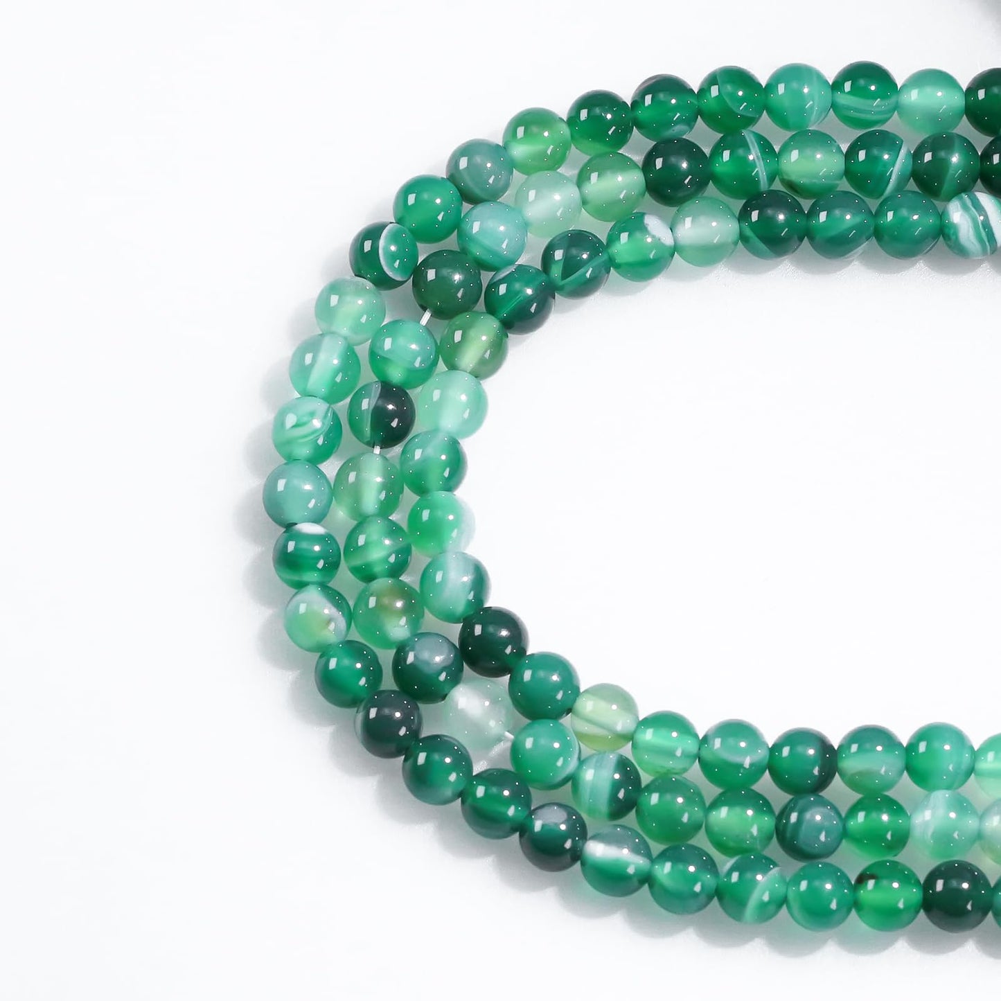 8mm Natural Gemstone Round Green Stripe Agate Loose Beads for Jewelry Making Bracelets Necklace Earrings Art Craft (45-48pcs/strand)